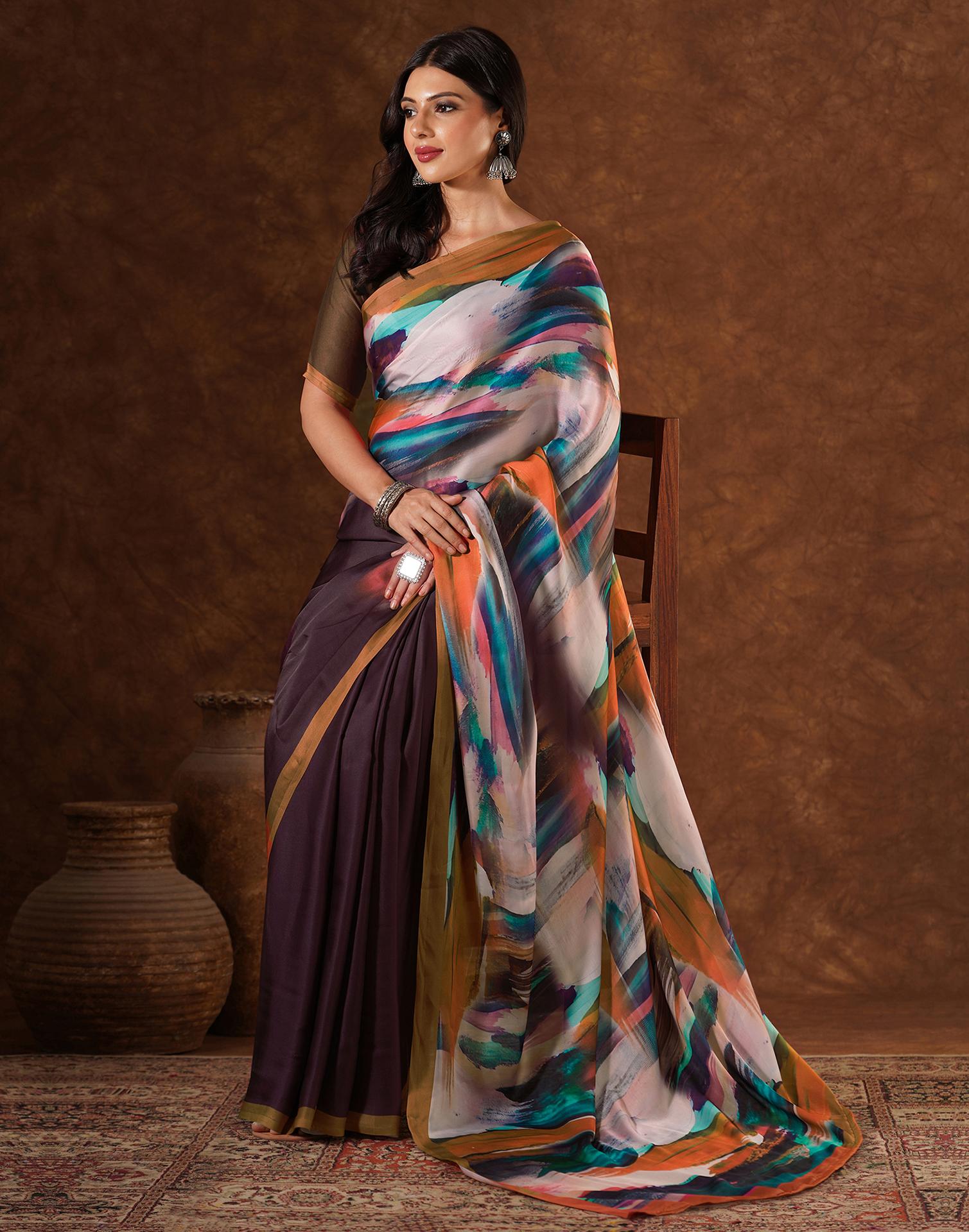Multicoloured Satin Printed Saree