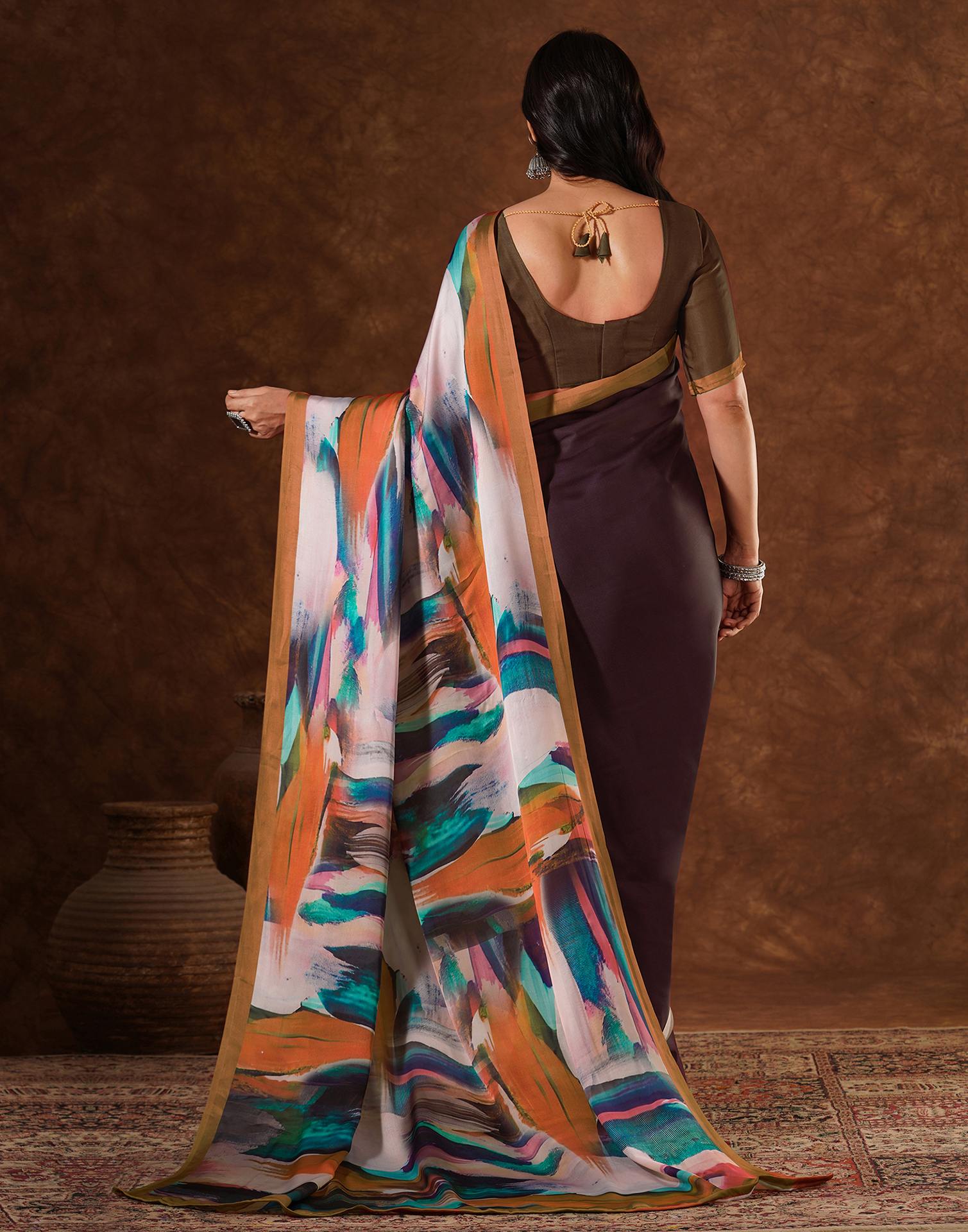Multicoloured Satin Printed Saree