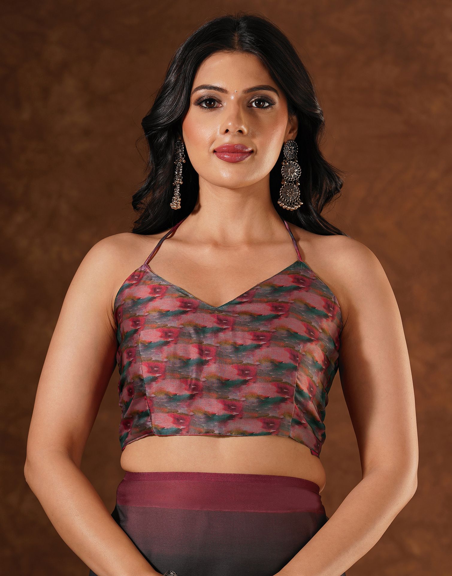 Black Satin Printed Saree