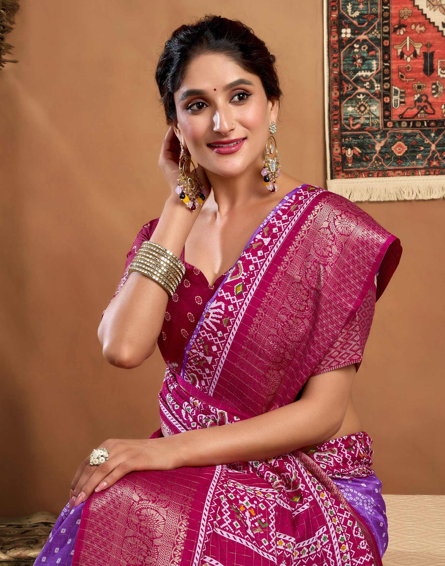Purple Silk Printed Bandhani Saree