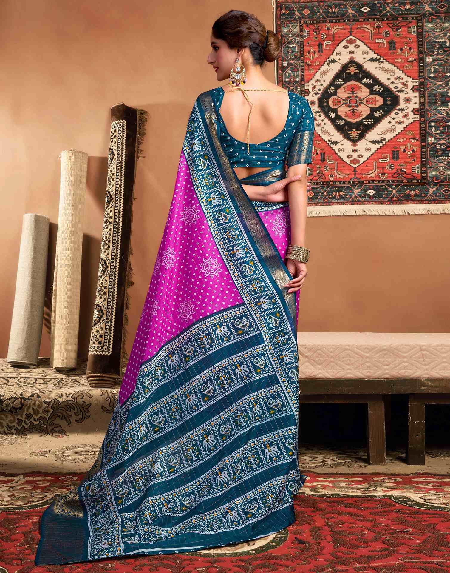 Rani Pink Silk Printed Bandhani Saree