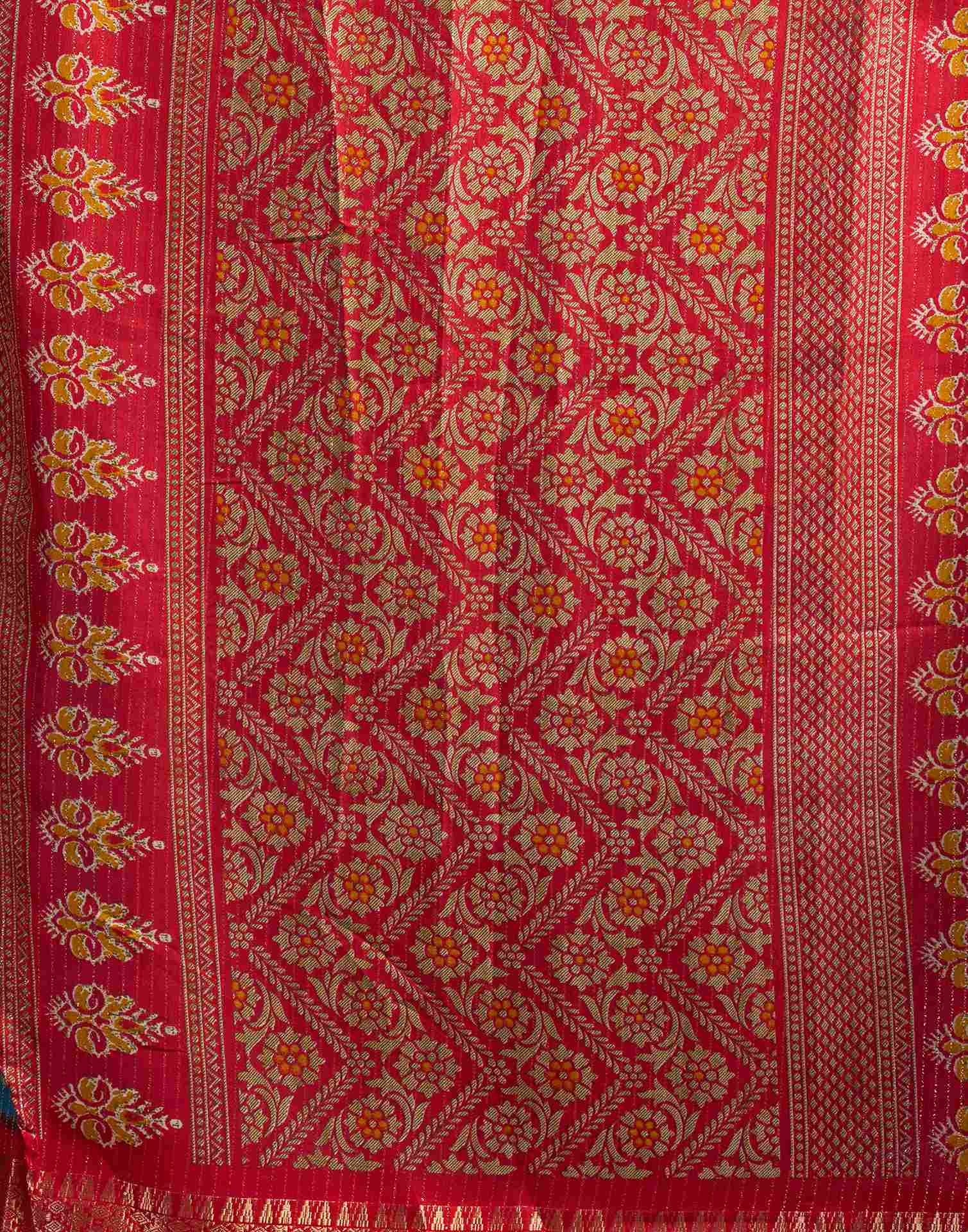 Rama Blue Silk Printed Zari Stripe Saree