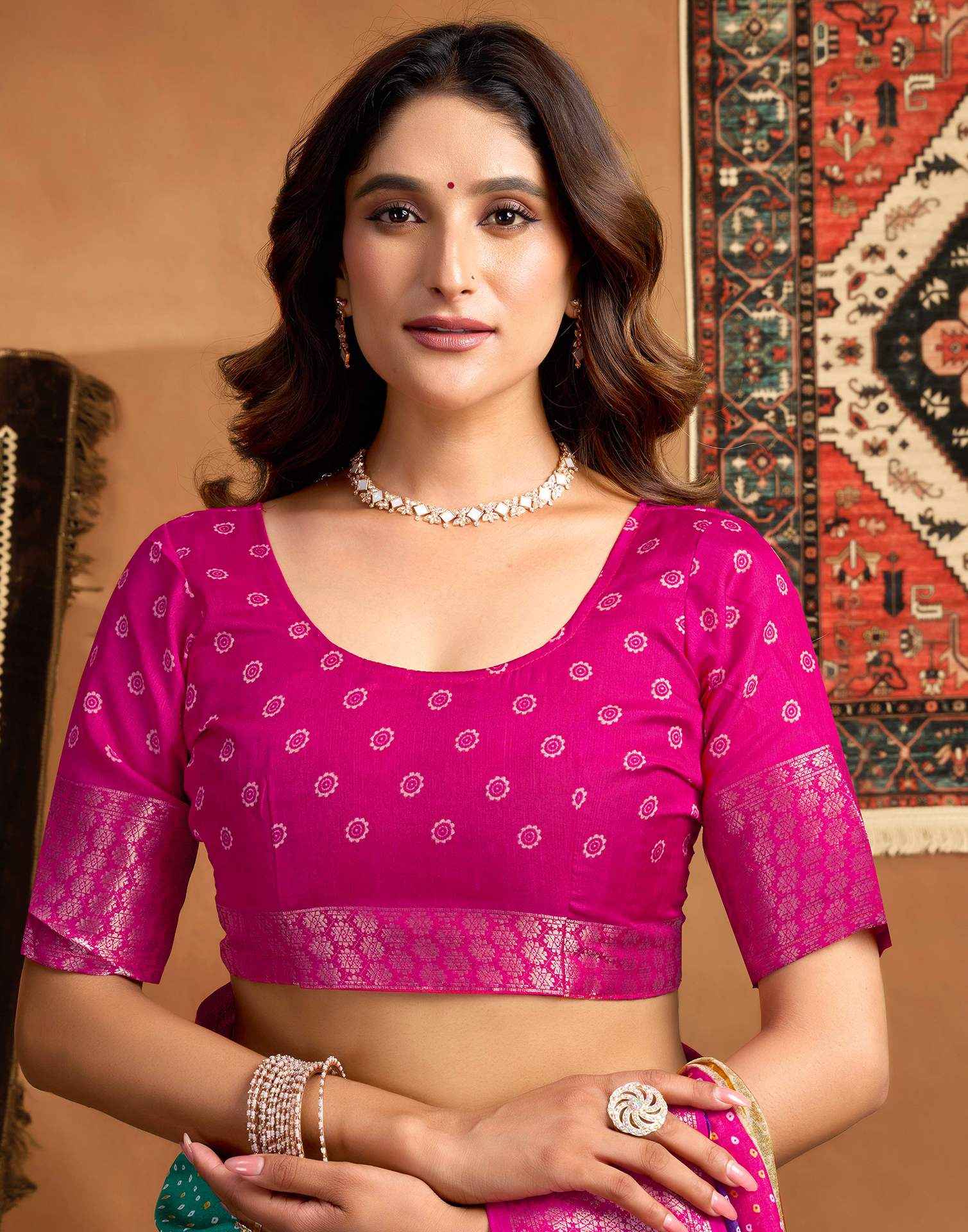 Rani Pink Silk Printed Bandhani Saree