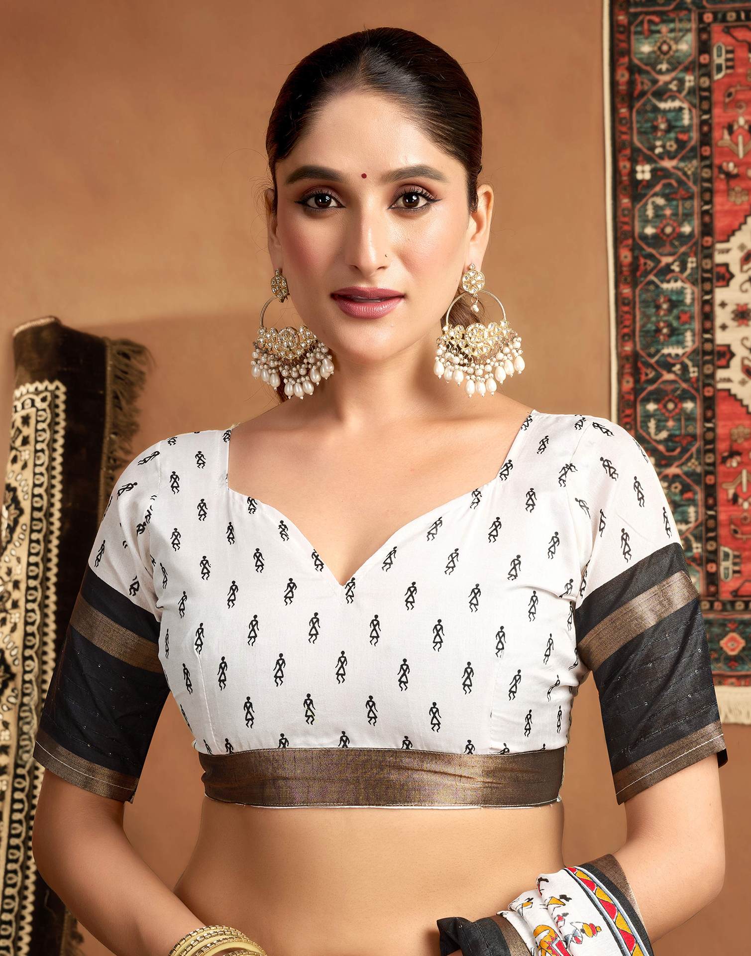 White Silk Warli Printed Saree