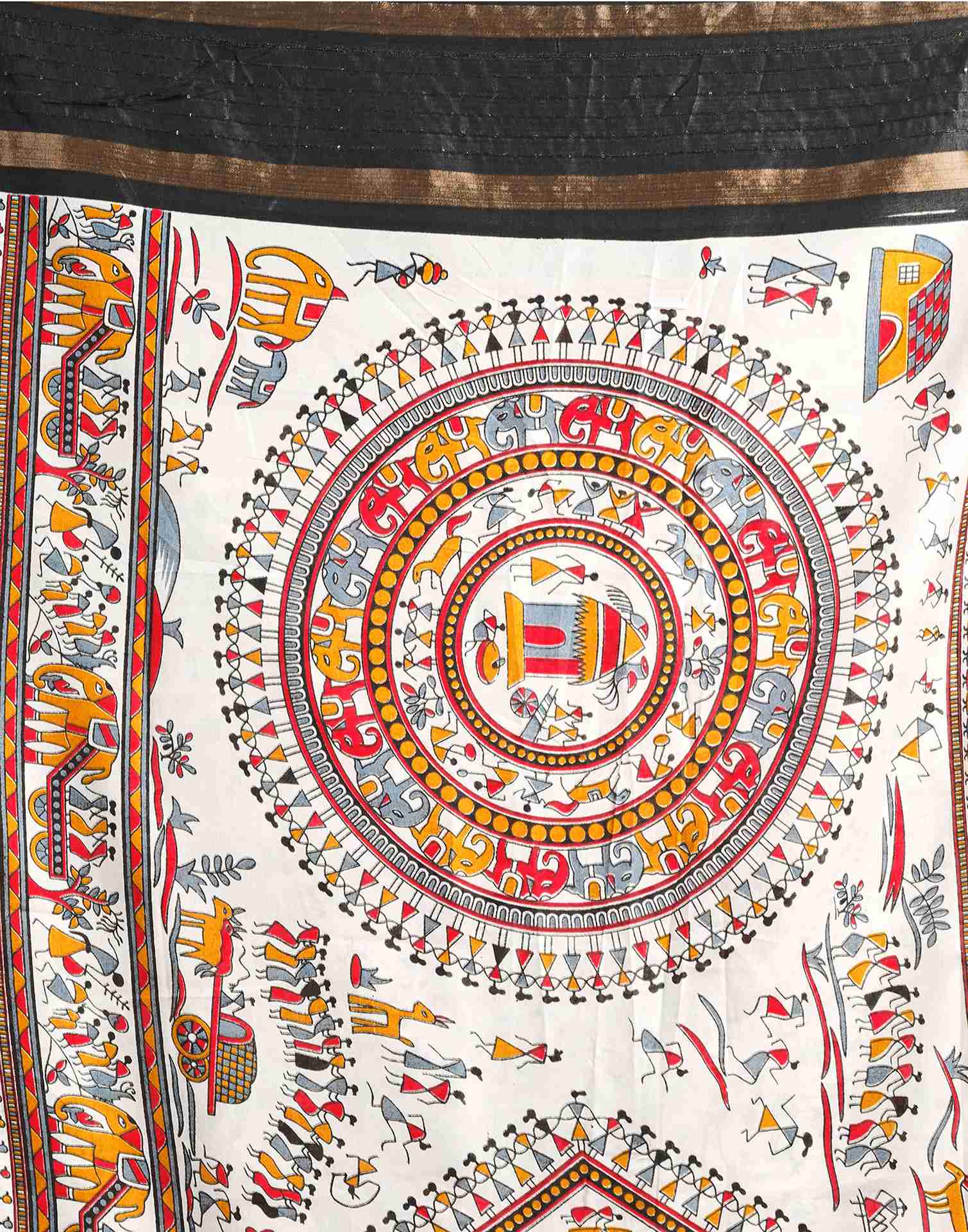 White Silk Warli Printed Saree