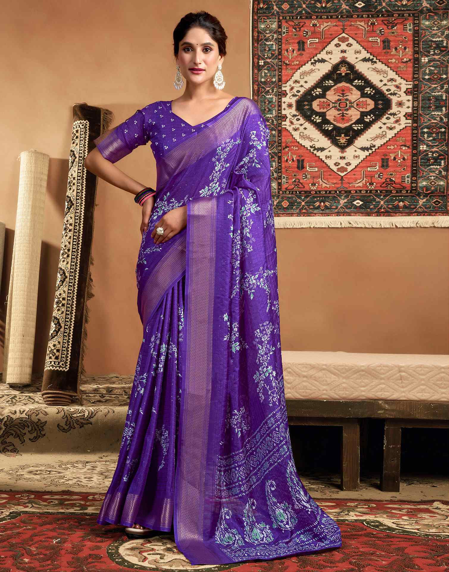 Violet Silk Printed Saree