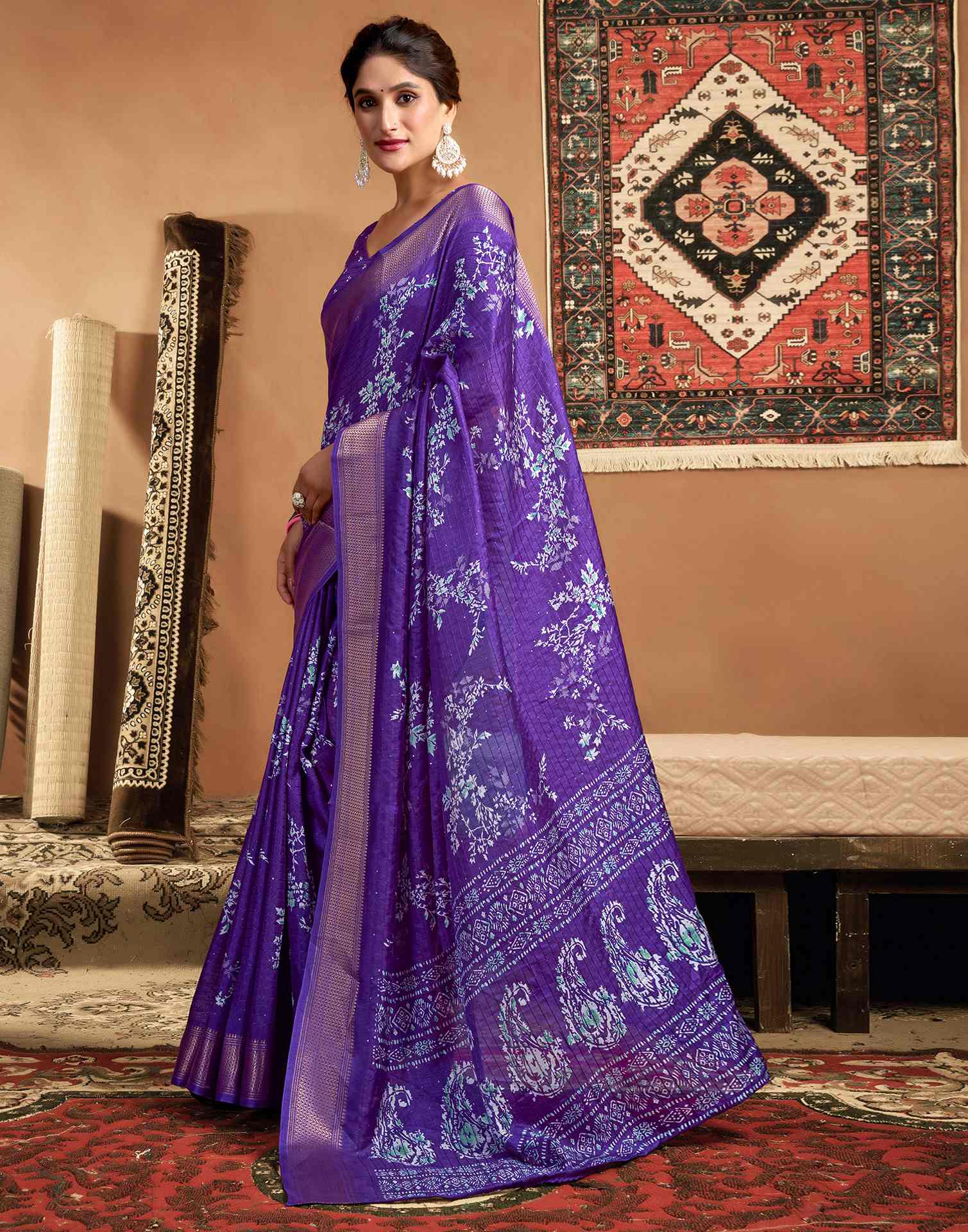 Violet Silk Printed Saree