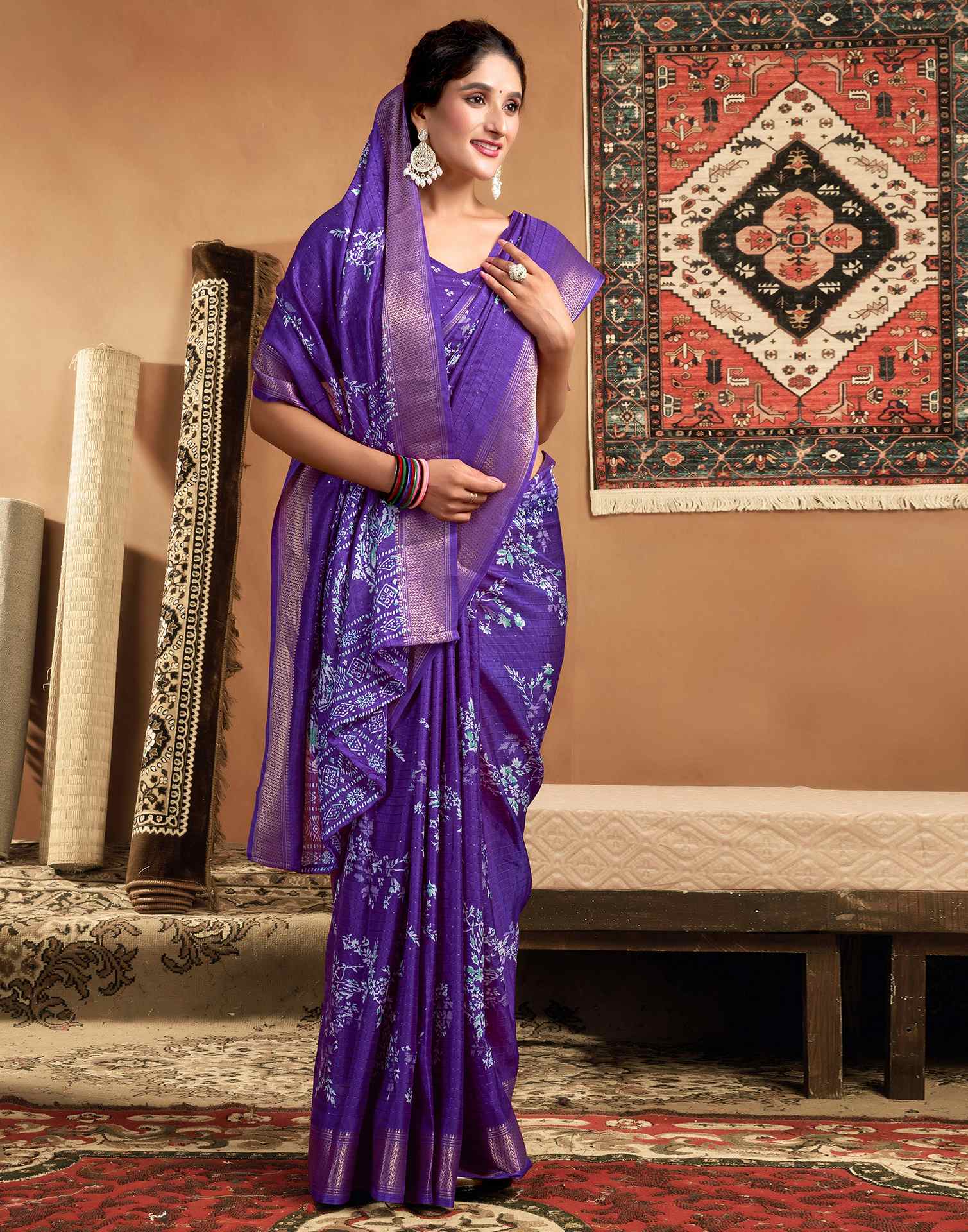 Violet Silk Printed Saree