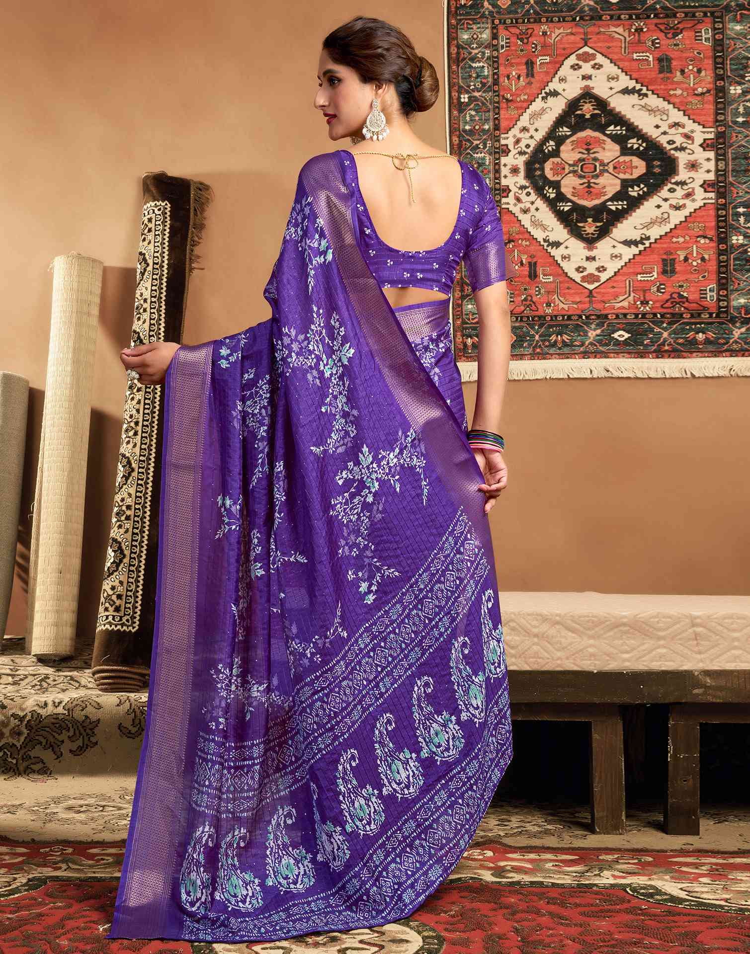 Violet Silk Printed Saree