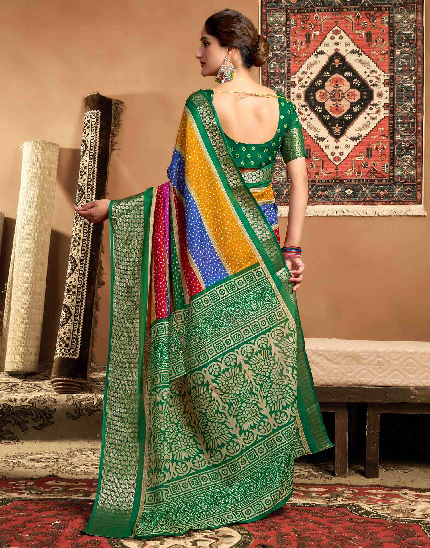 Multicoloured Silk Bandhani Printed Saree