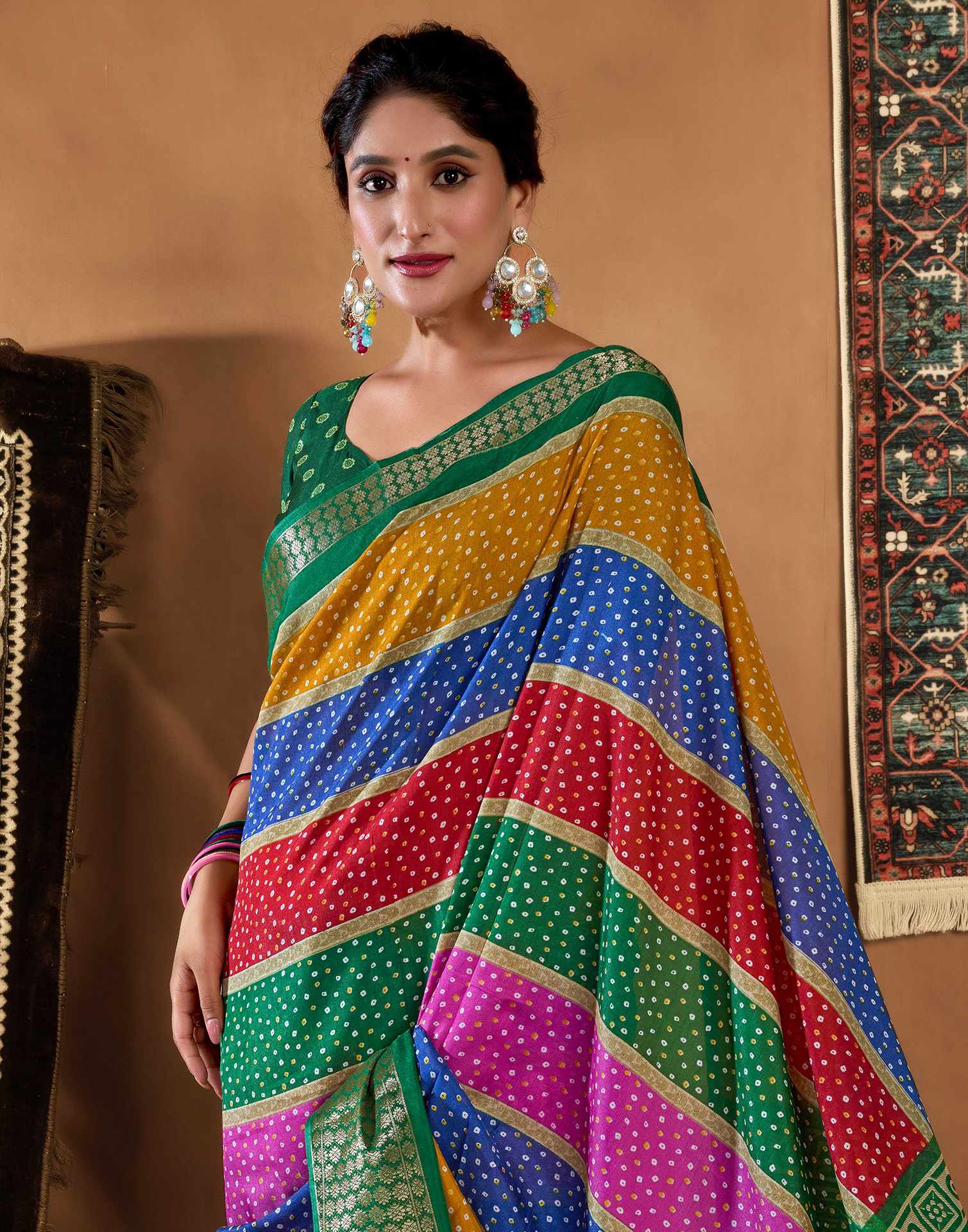 Multicoloured Silk Bandhani Printed Saree