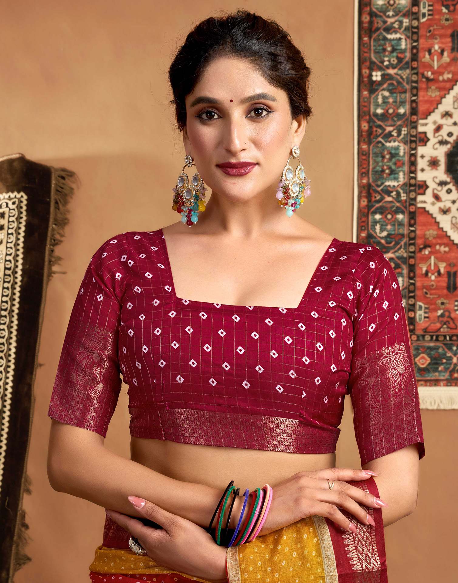 Multicoloured Silk Bandhani Printed Saree