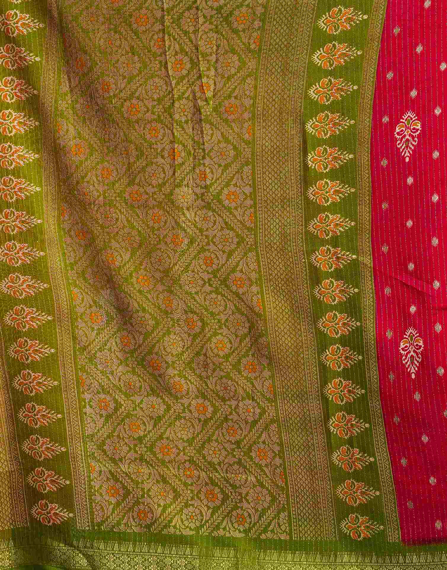 Red Silk Printed Zari Stripe Saree