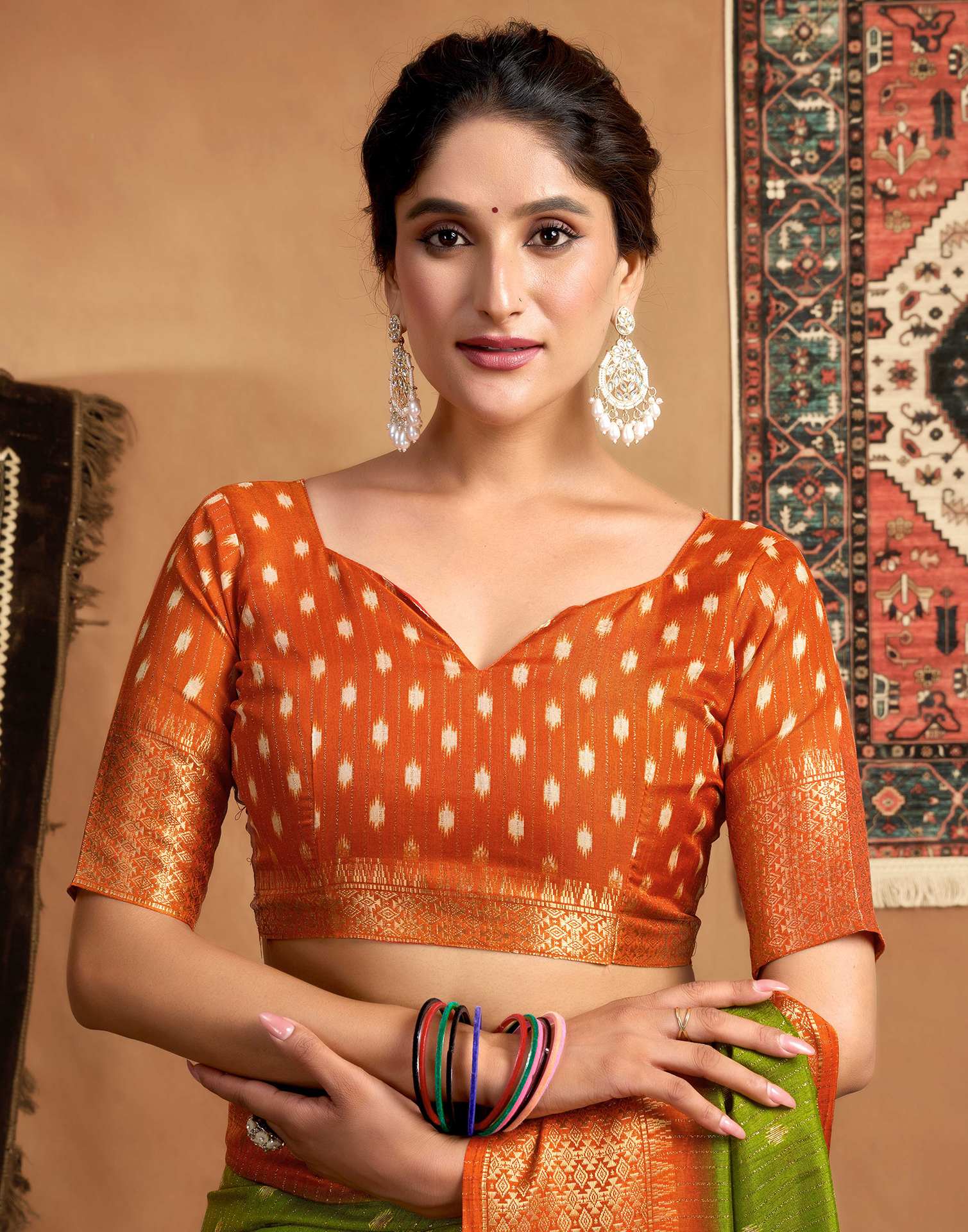 Mehandi Green Silk Printed Zari Stripe Saree