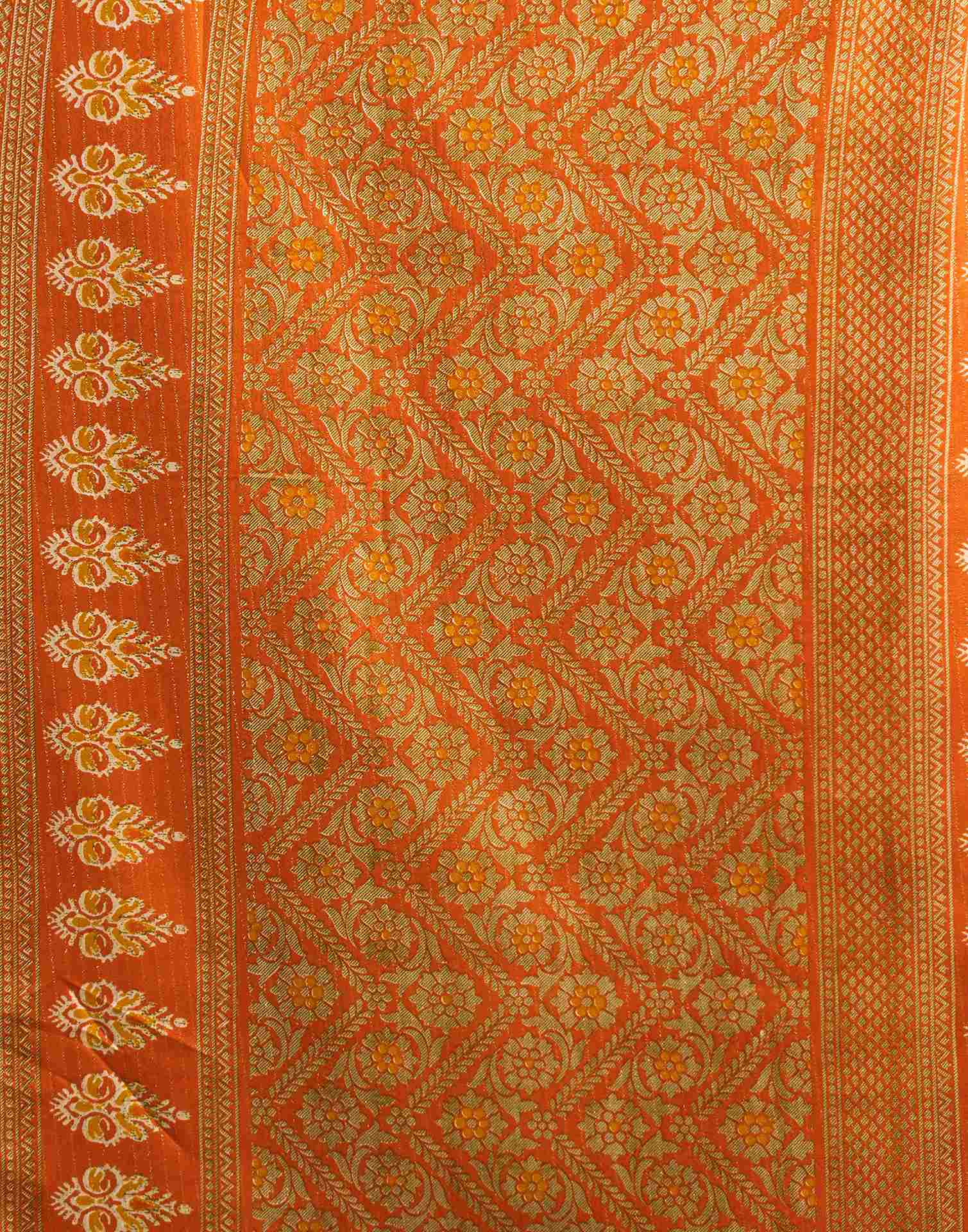 Mehandi Green Silk Printed Zari Stripe Saree