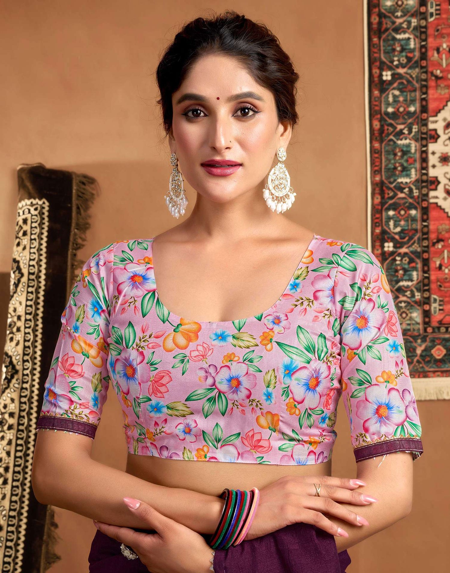 Purple Vichitra Silk Lace Plain Saree