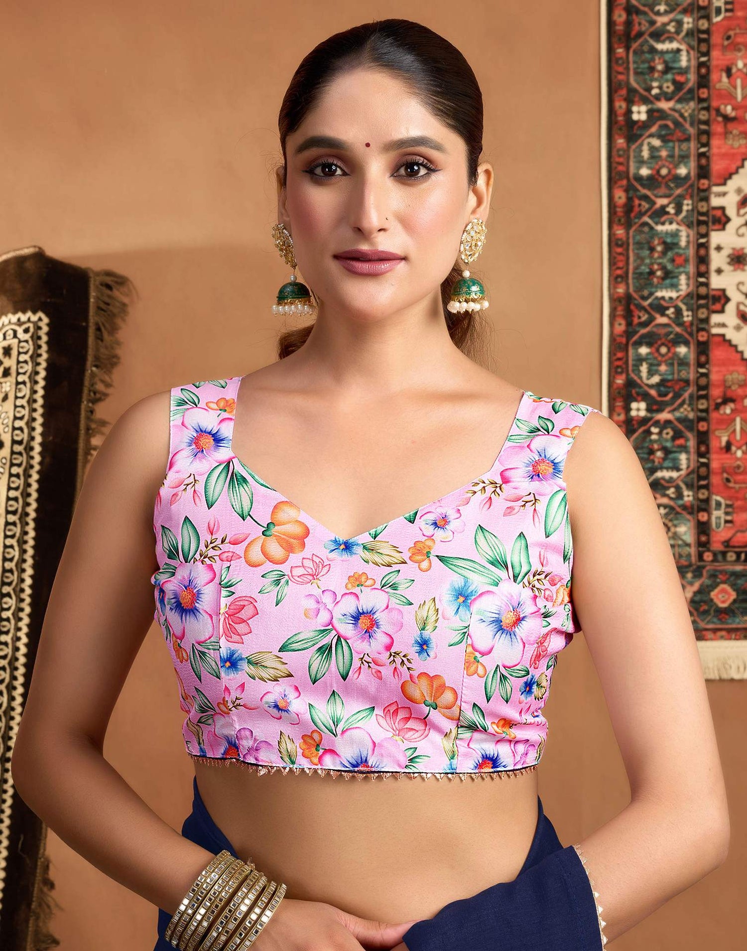 Blue Vichitra Silk Lace Plain Saree