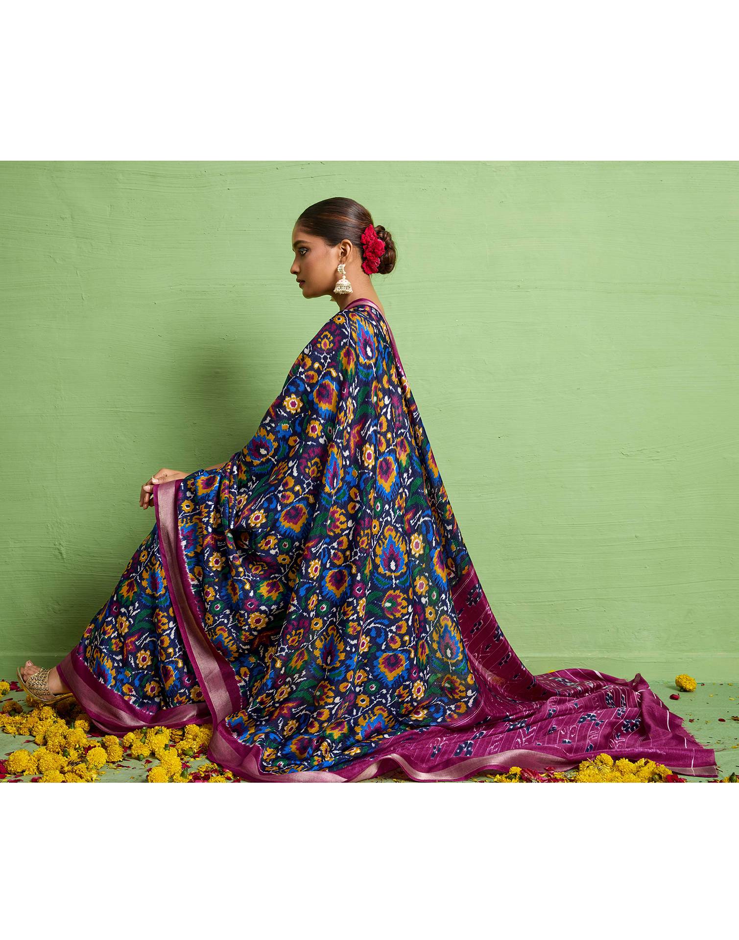 Multicoloured Silk Zari Printed Saree
