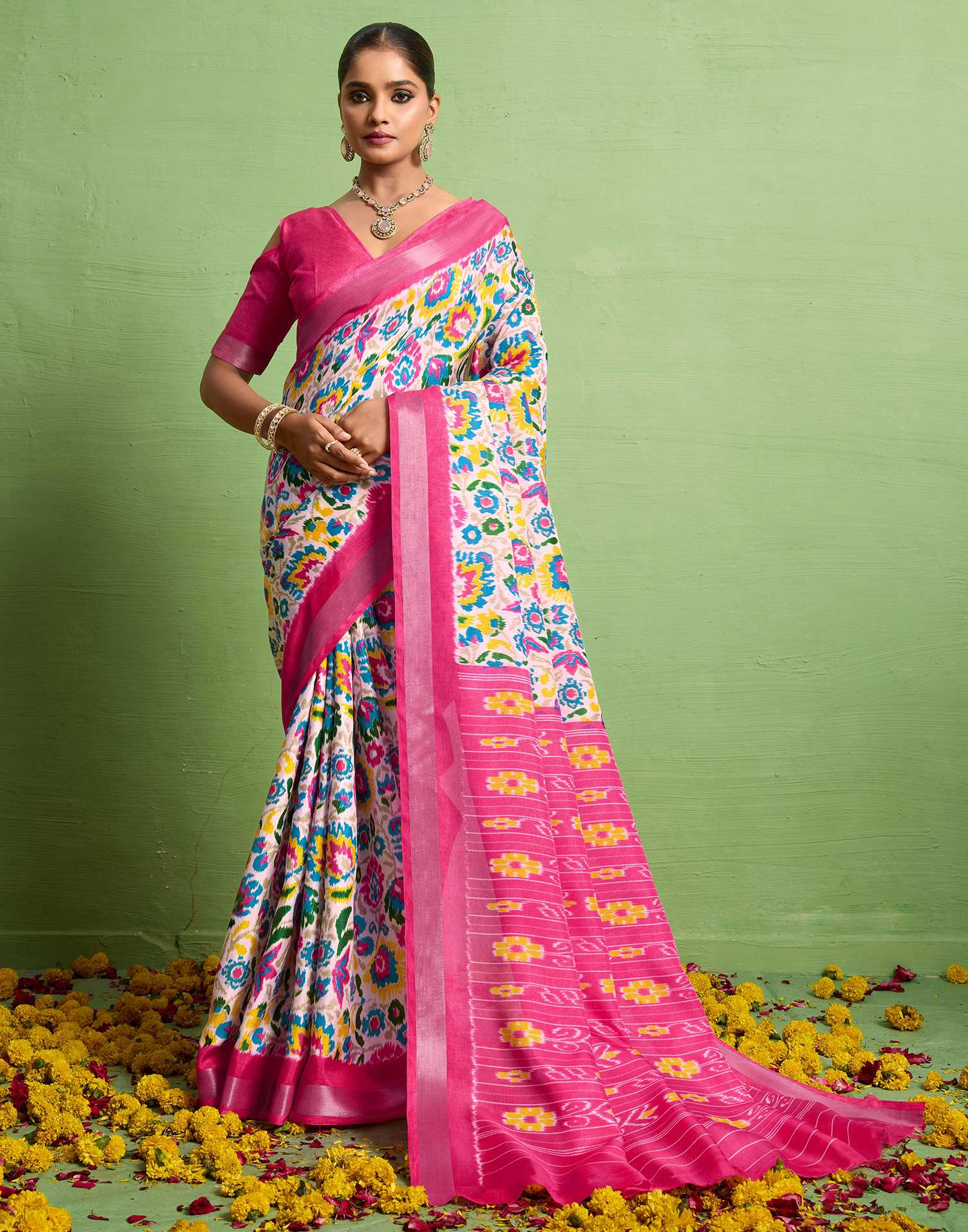 Pink Silk Zari Printed Saree