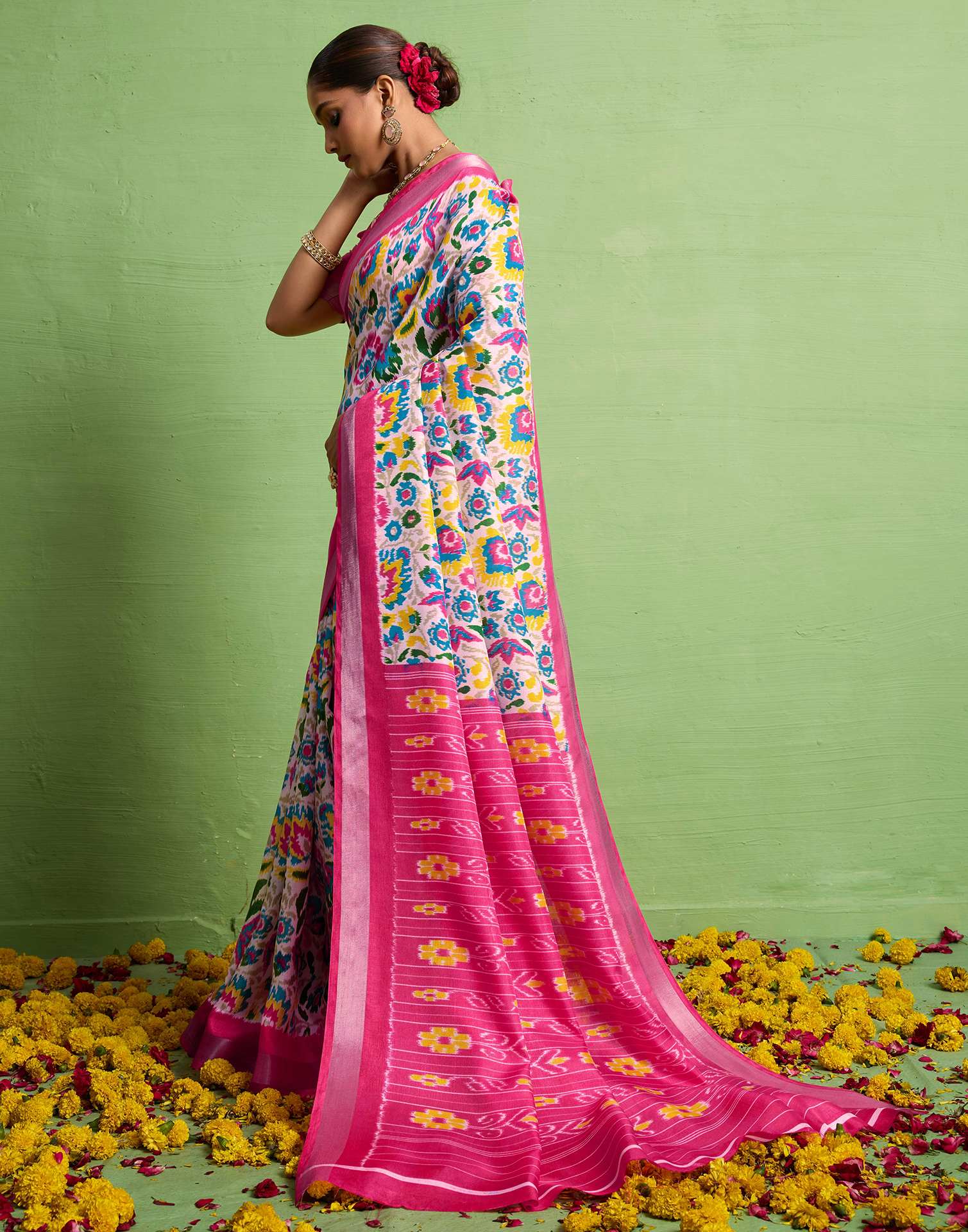 Pink Silk Zari Printed Saree