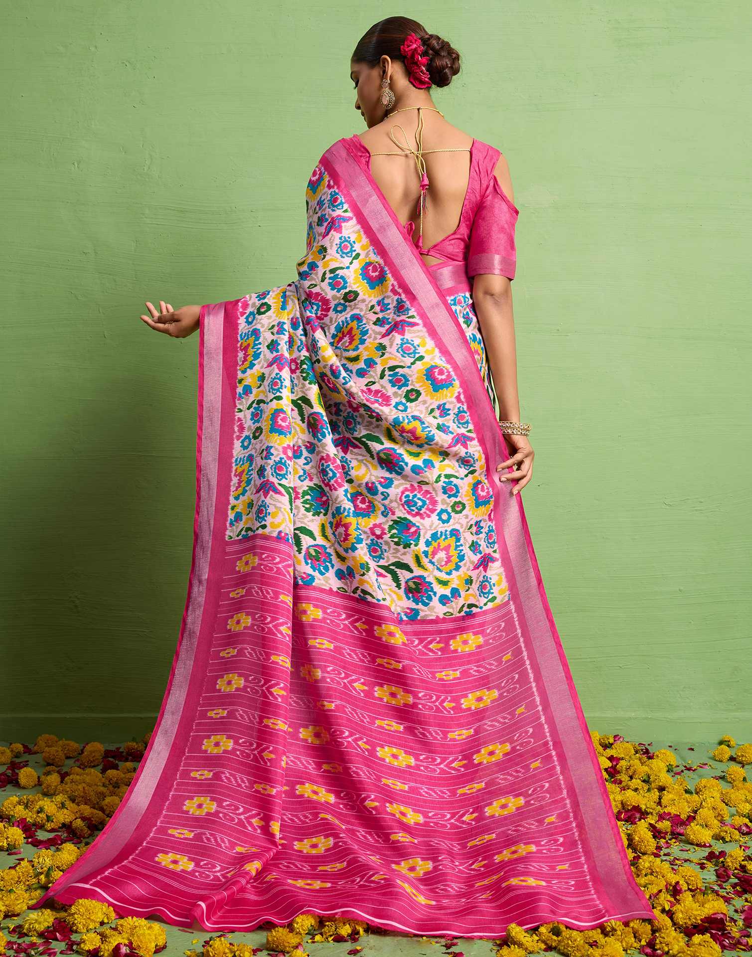 Pink Silk Zari Printed Saree