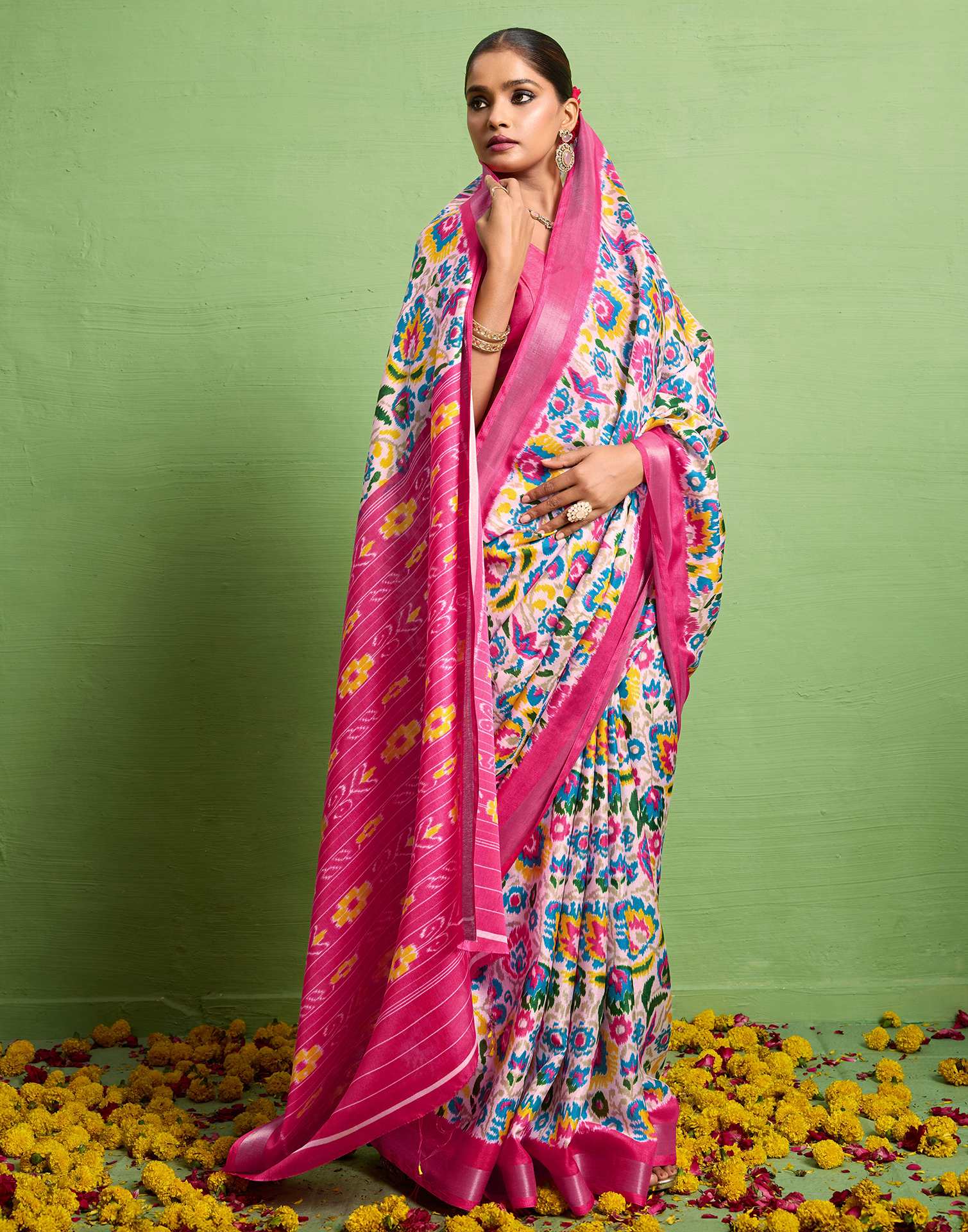 Pink Silk Zari Printed Saree