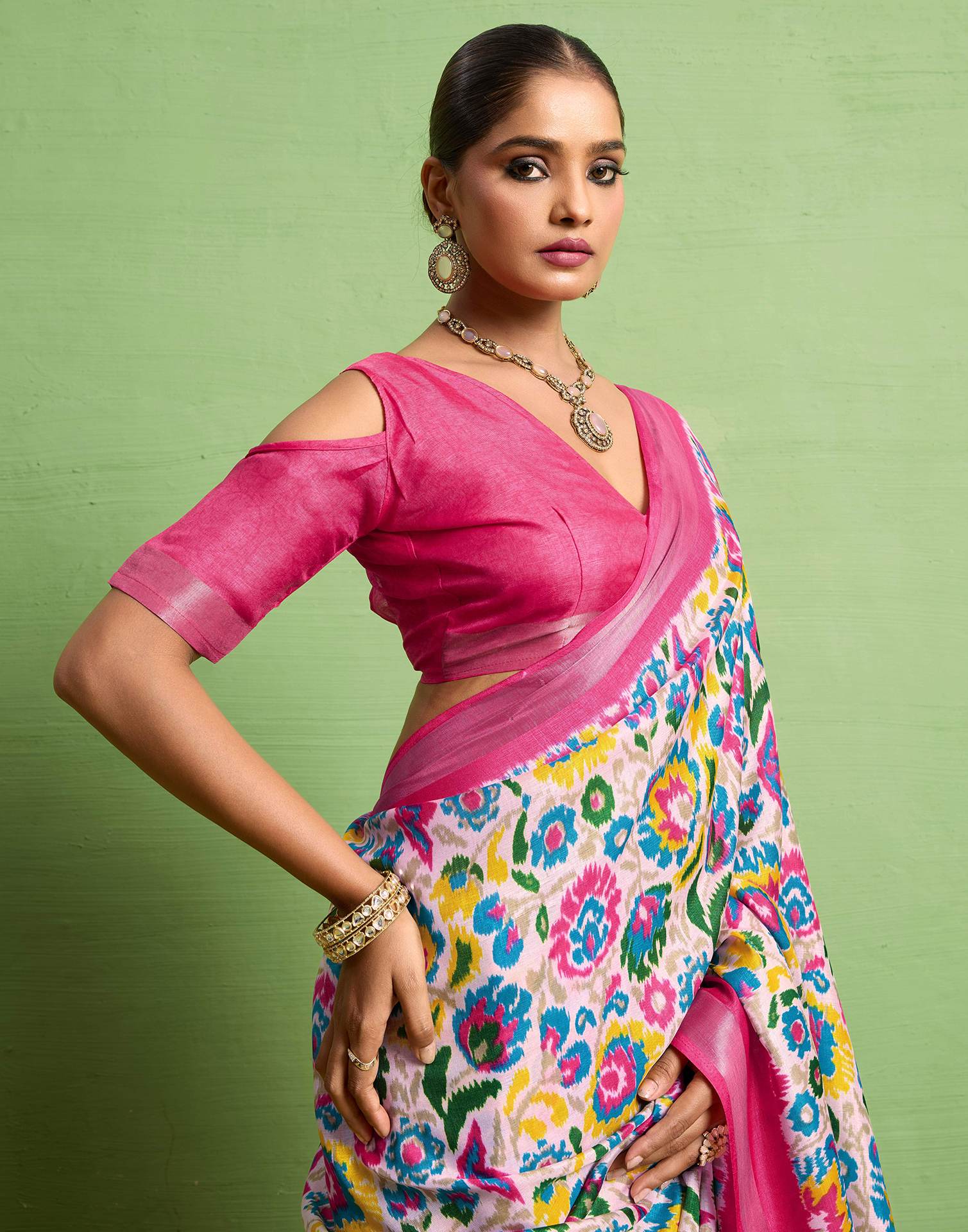 Pink Silk Zari Printed Saree