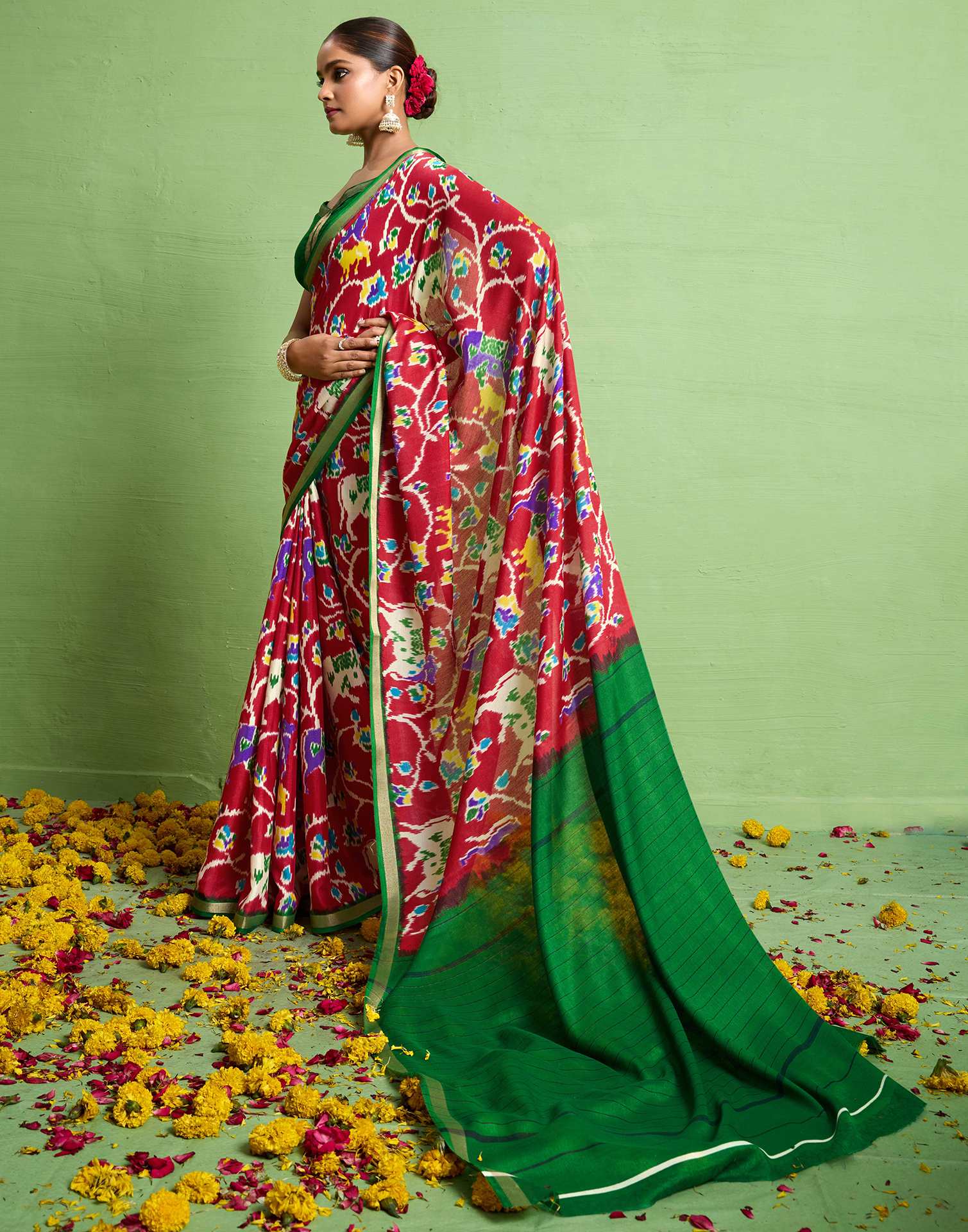 Red Silk Zari Printed Saree