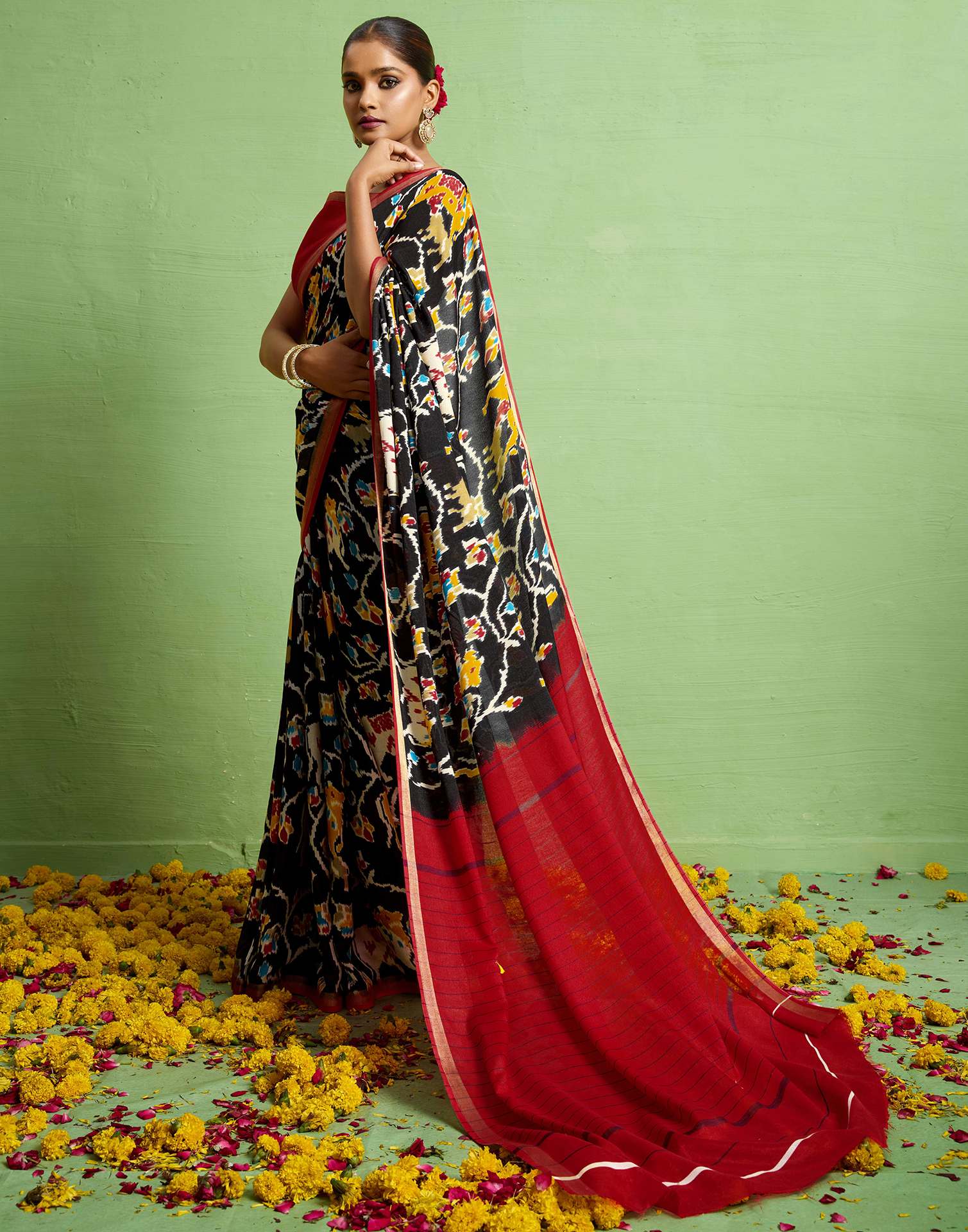Red Silk Zari Printed Saree