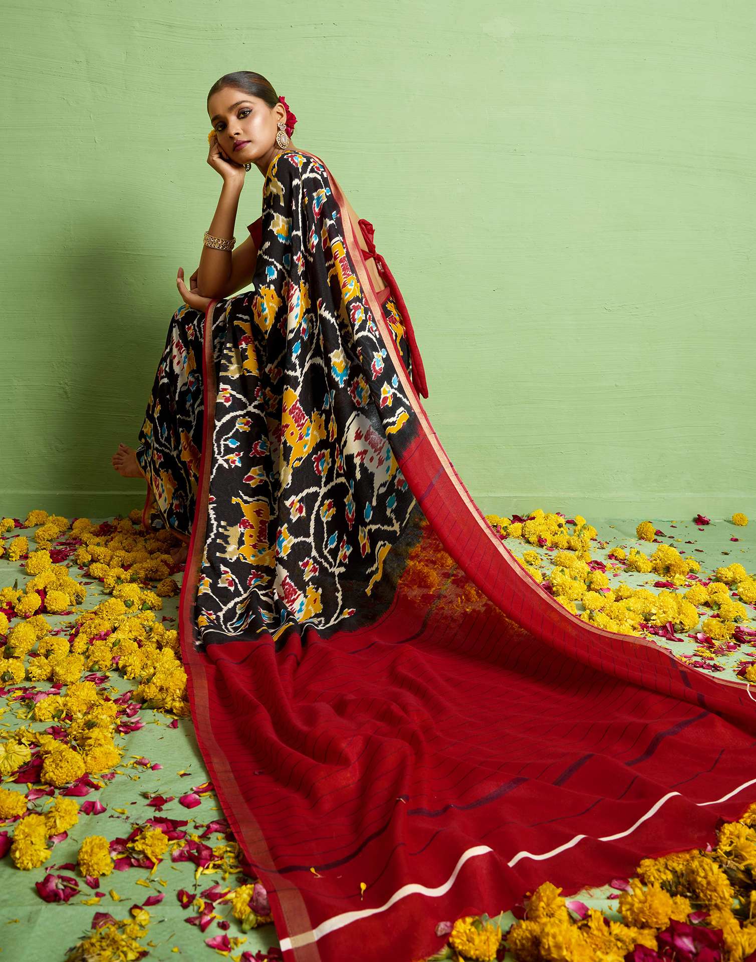 Red Silk Zari Printed Saree