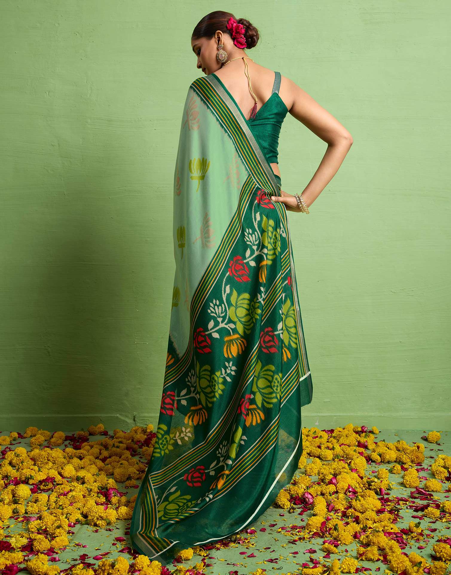 Green Silk Zari Floral Printed Saree