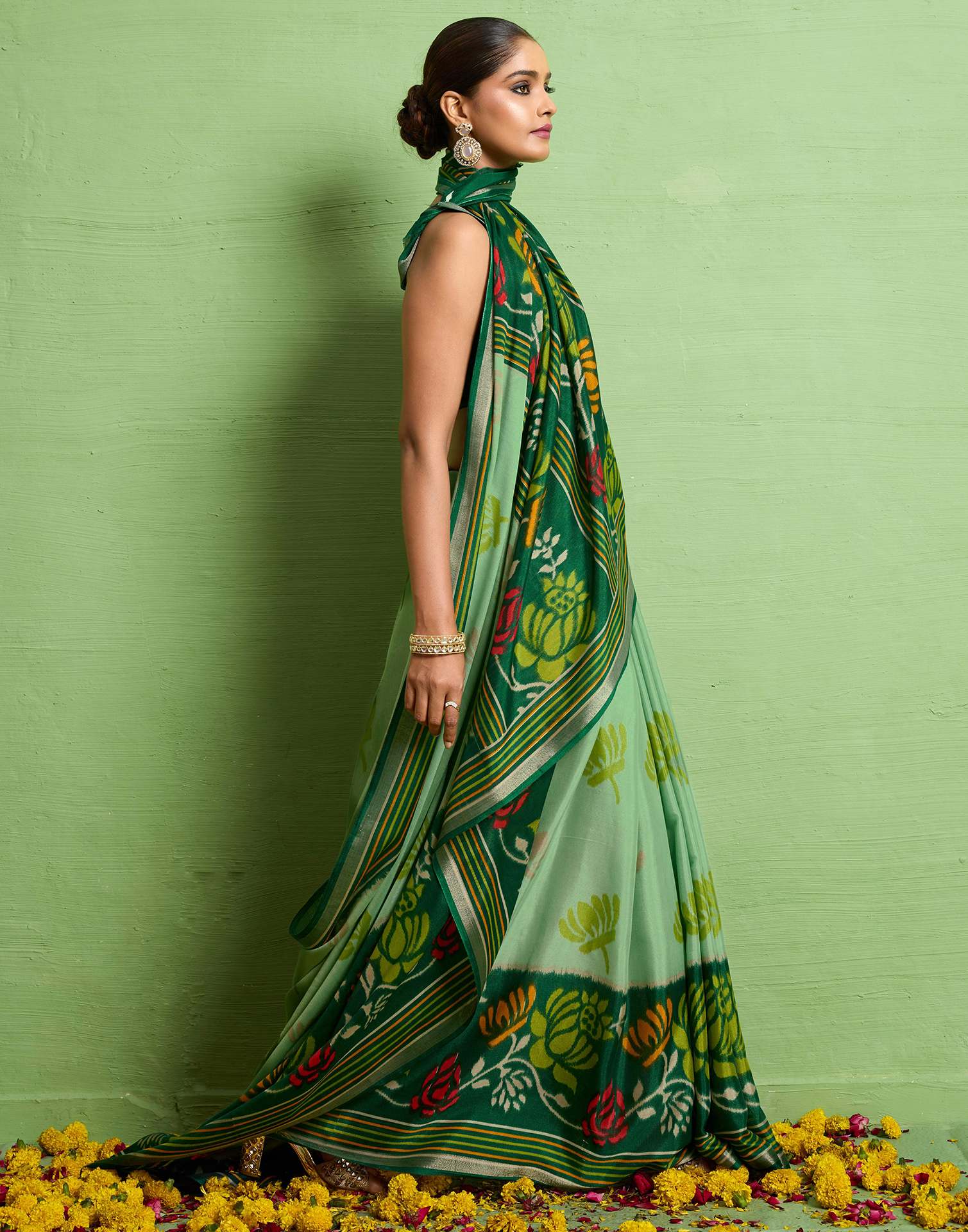 Green Silk Zari Floral Printed Saree