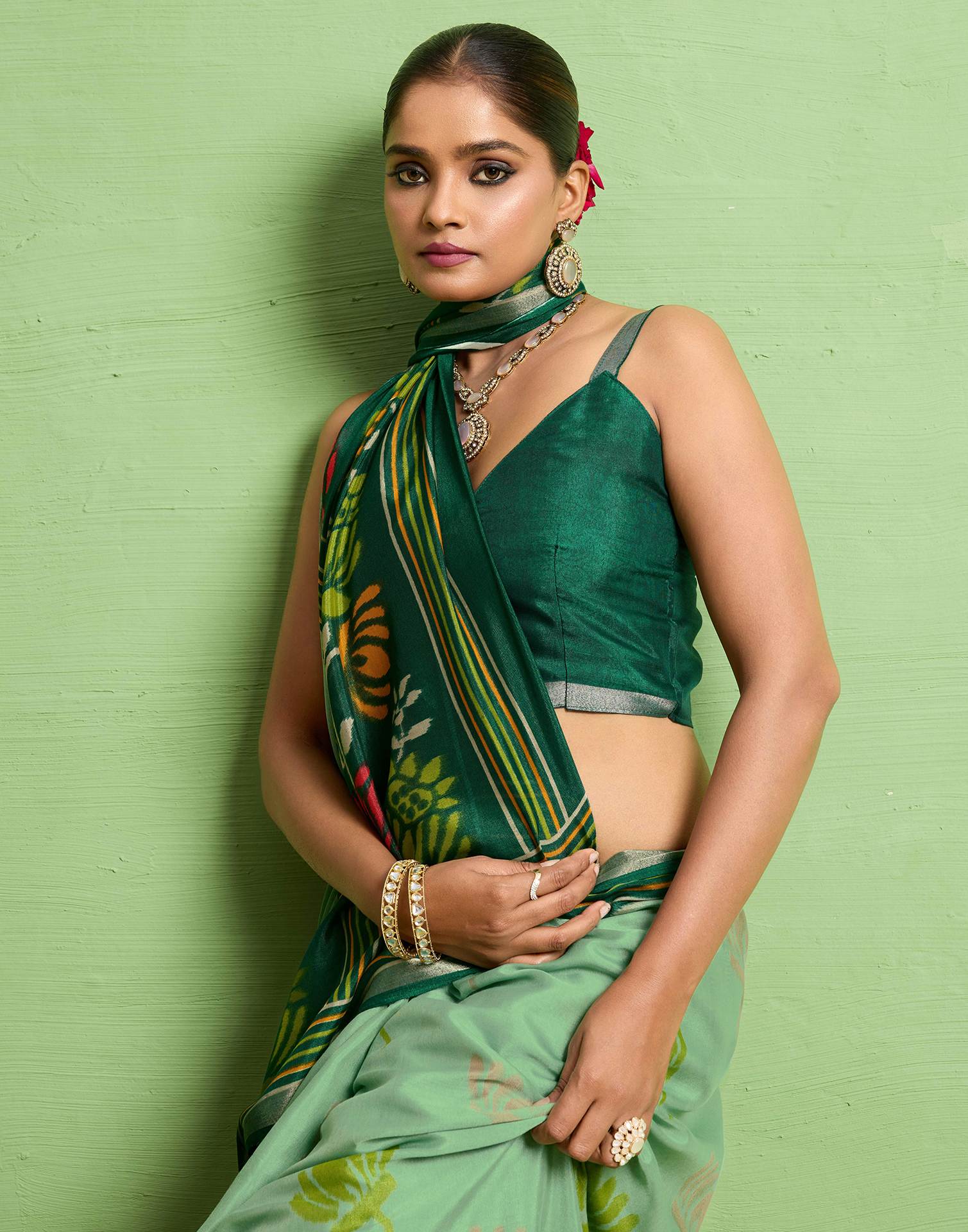 Green Silk Zari Floral Printed Saree