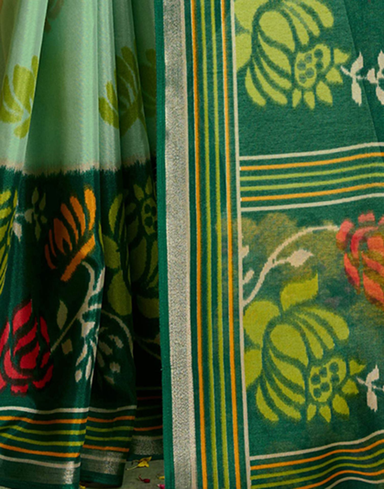 Green Silk Zari Floral Printed Saree