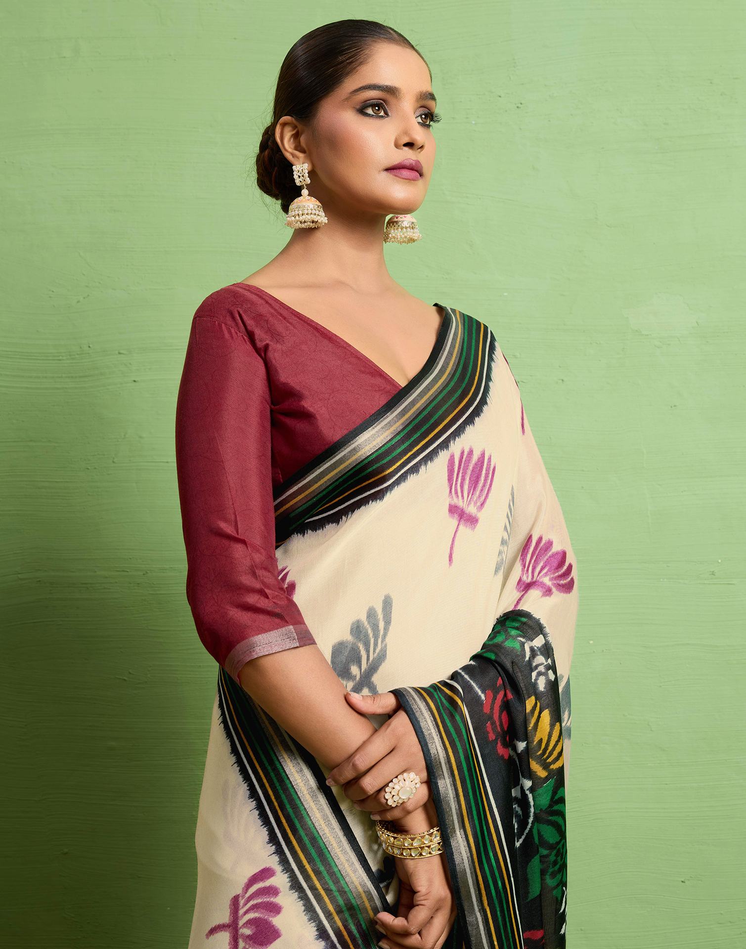 Black Silk Zari Floral Printed Saree