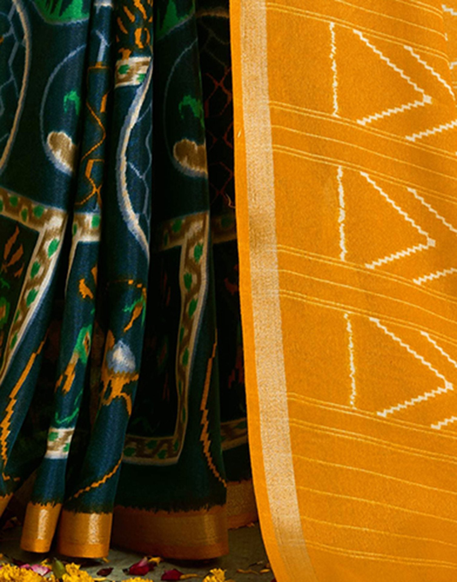 Yellow Silk Zari Printed Saree