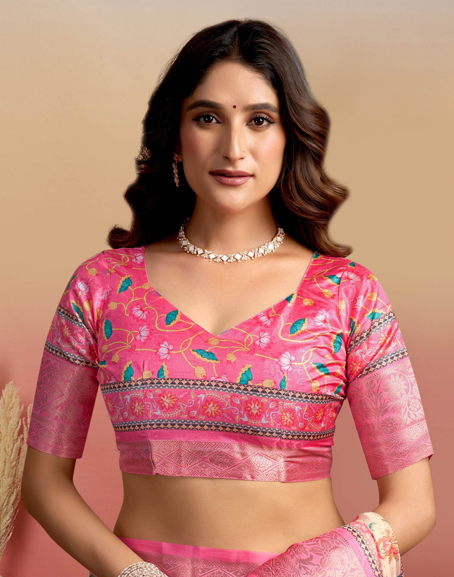 Cream Silk Floral Printed Saree