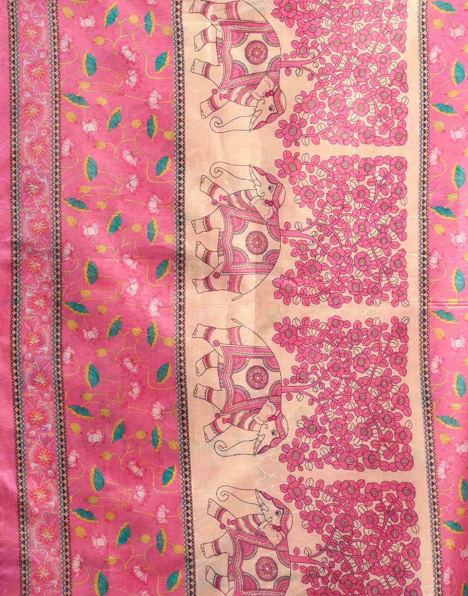 Cream Silk Floral Printed Saree