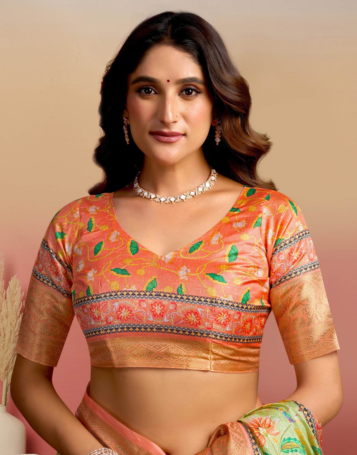 Light Green Silk Floral Printed Saree