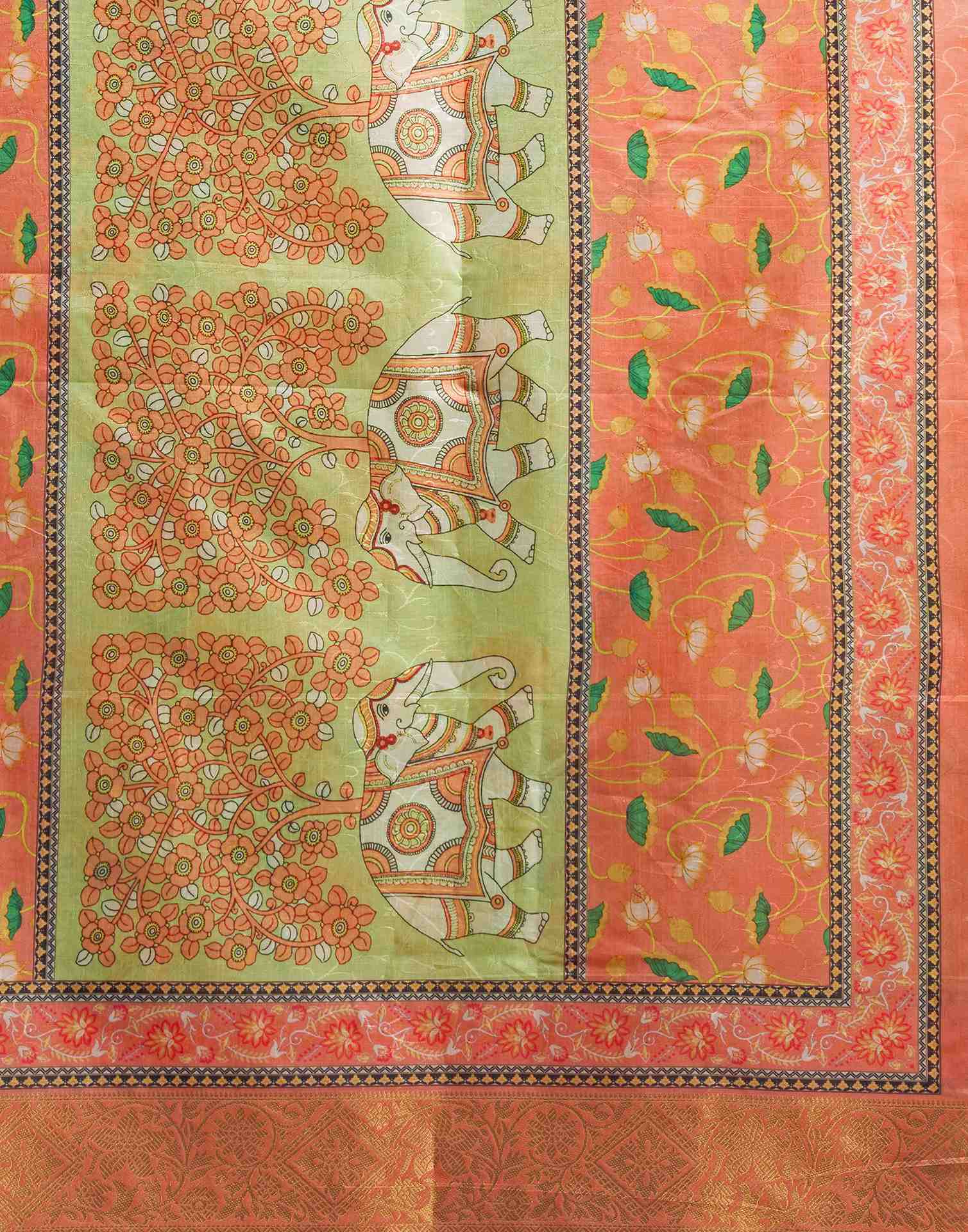 Light Green Silk Floral Printed Saree