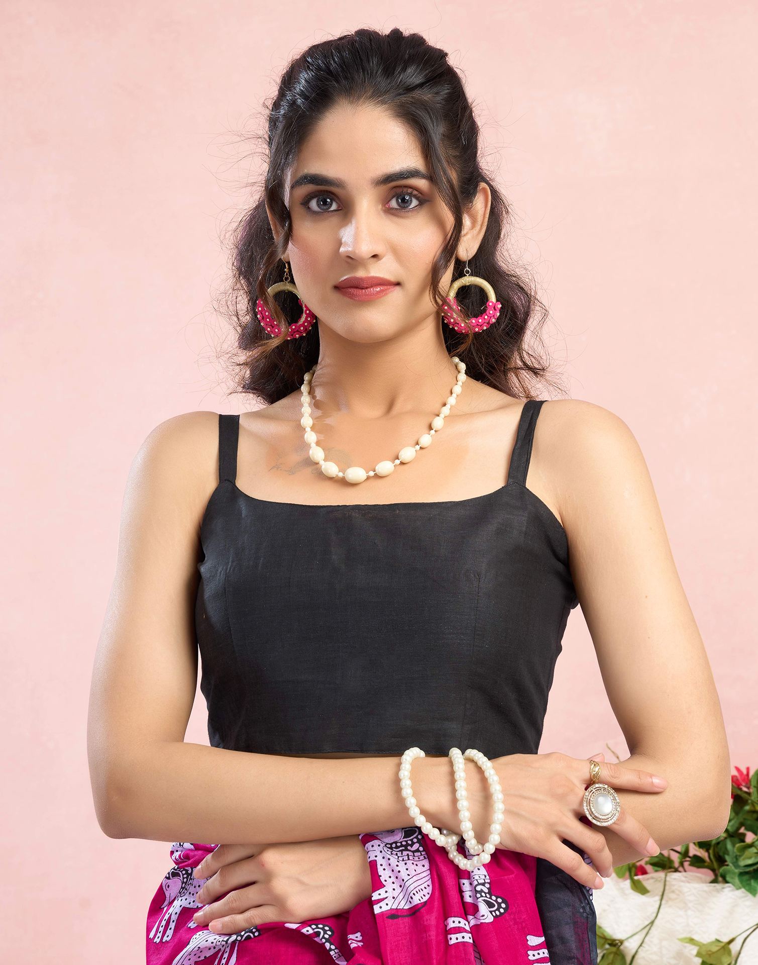 Pink Cotton Printed Saree