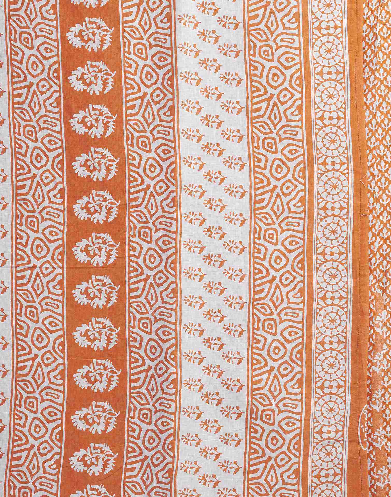 Orange Cotton Printed Saree