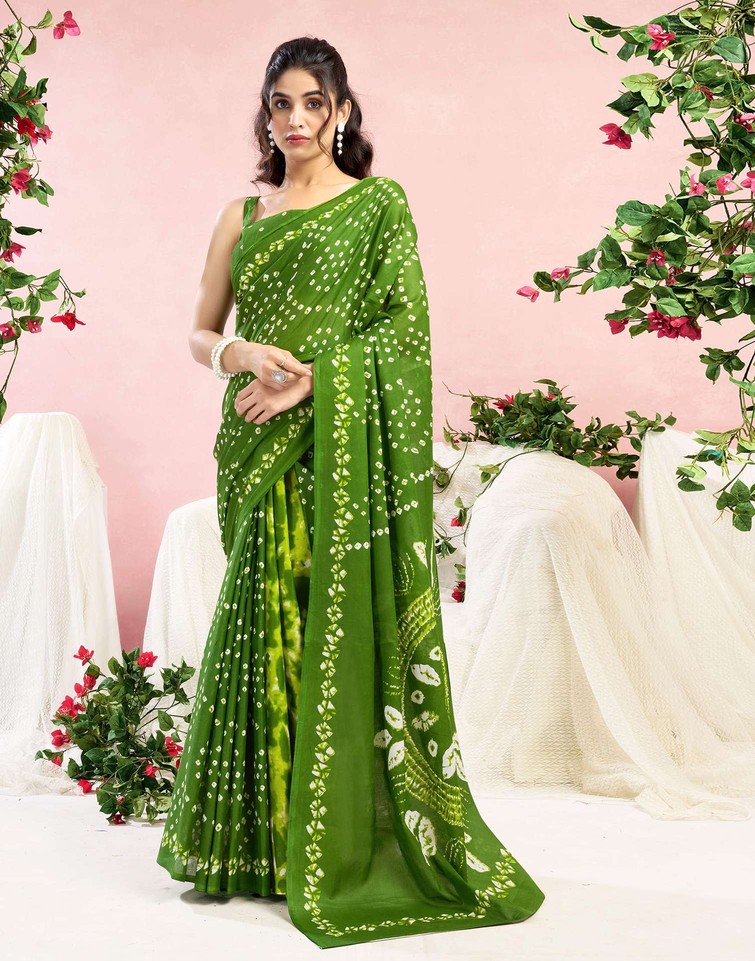 Green Cotton Printed Saree