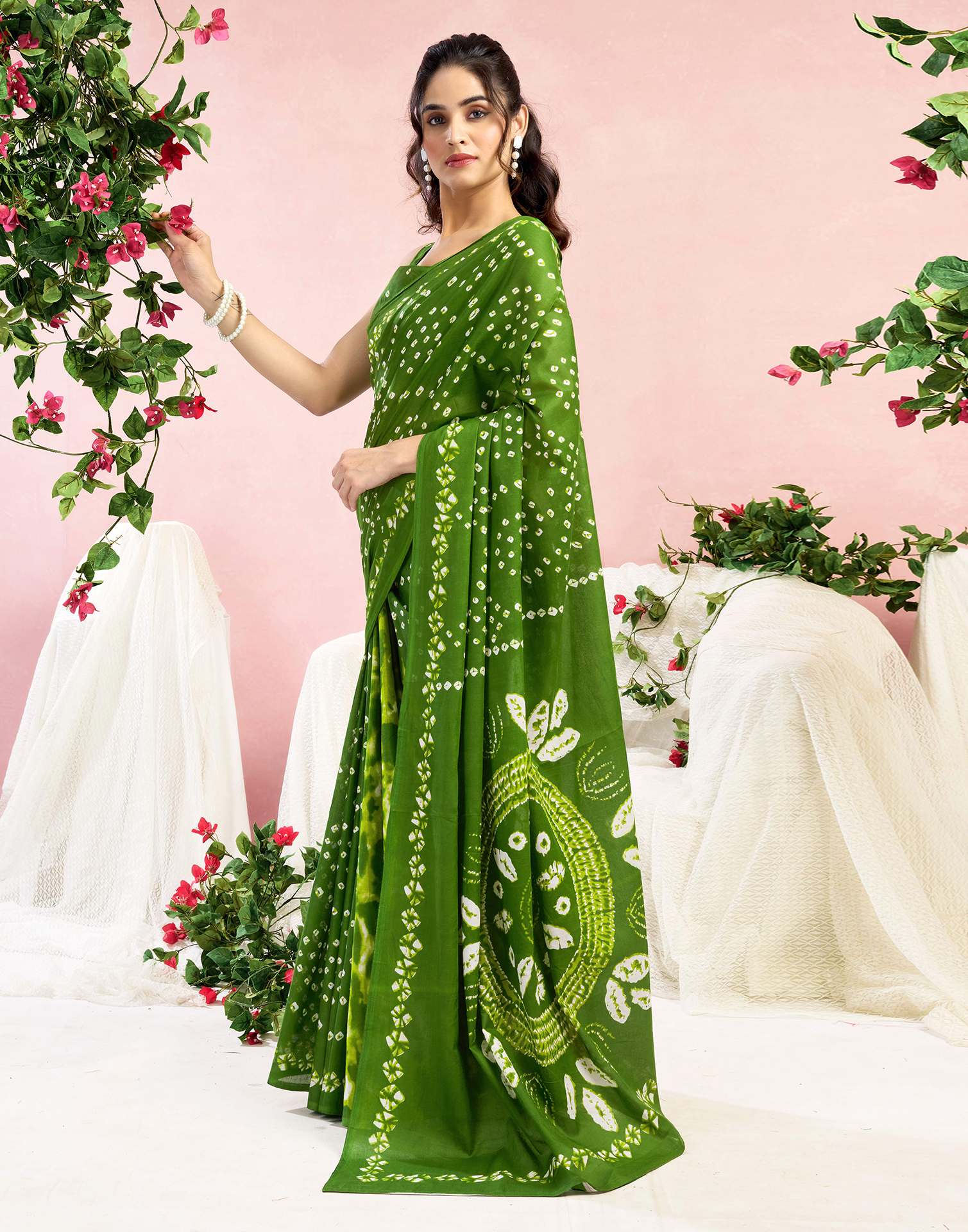 Green Cotton Printed Saree