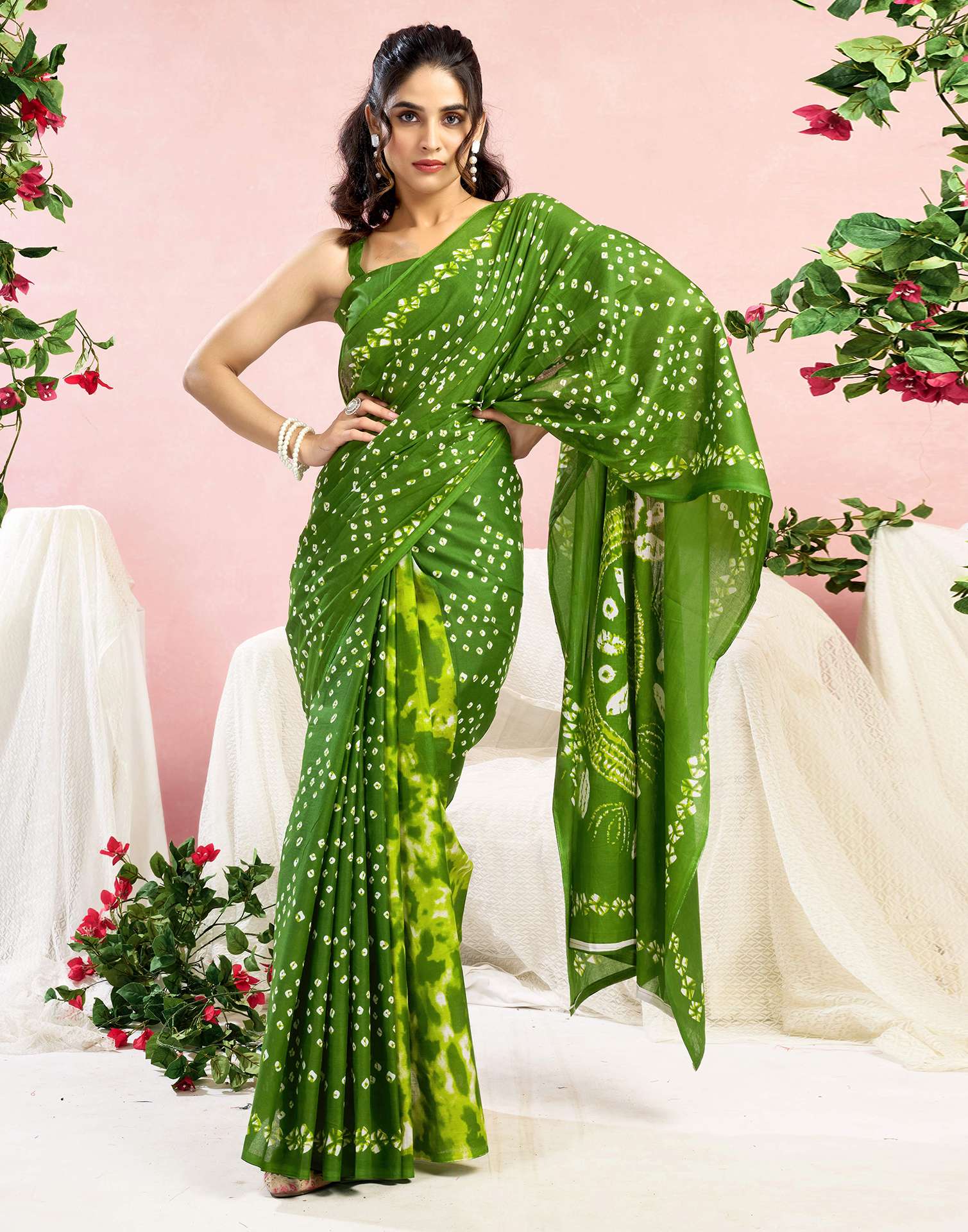 Green Cotton Printed Saree