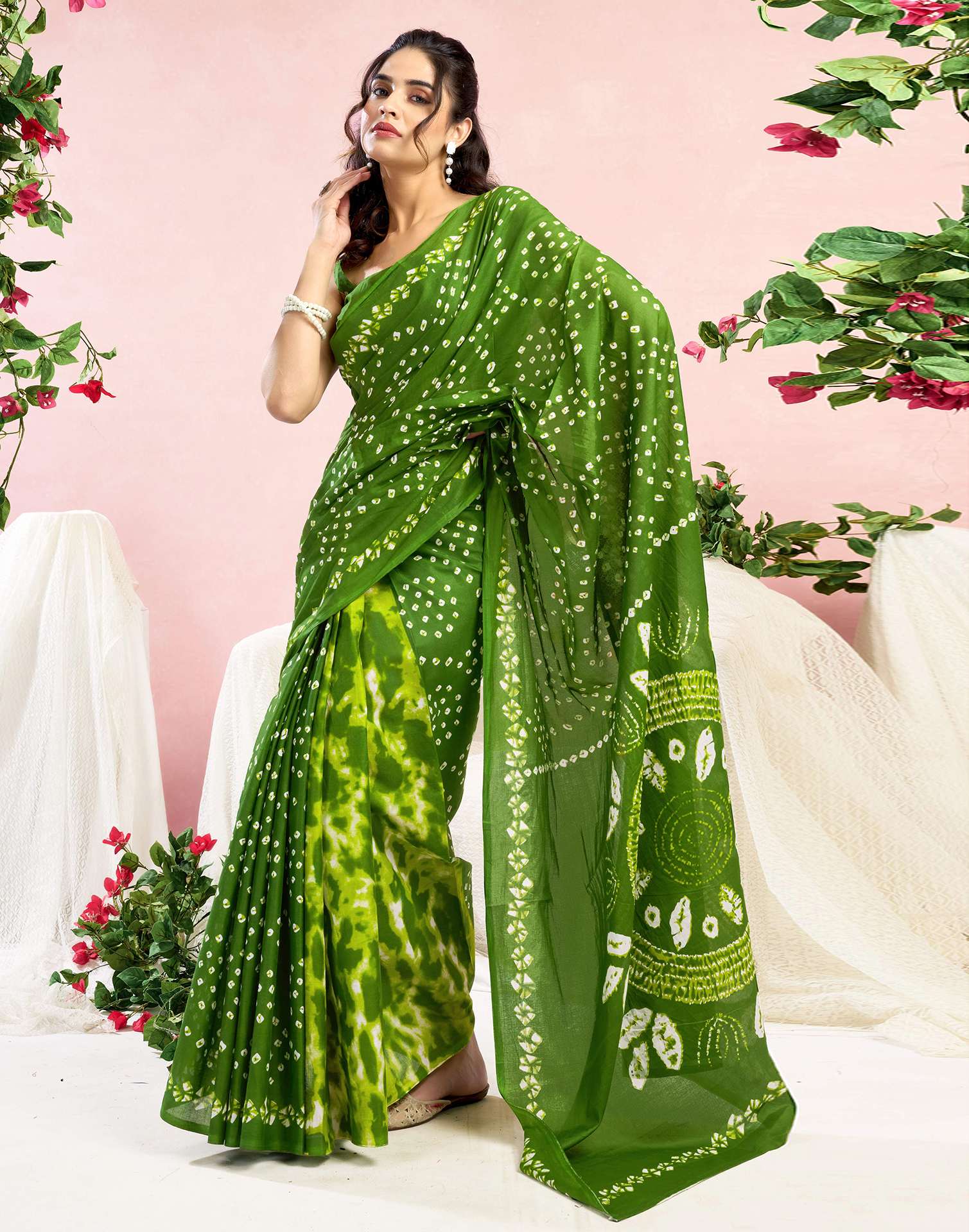 Green Cotton Printed Saree