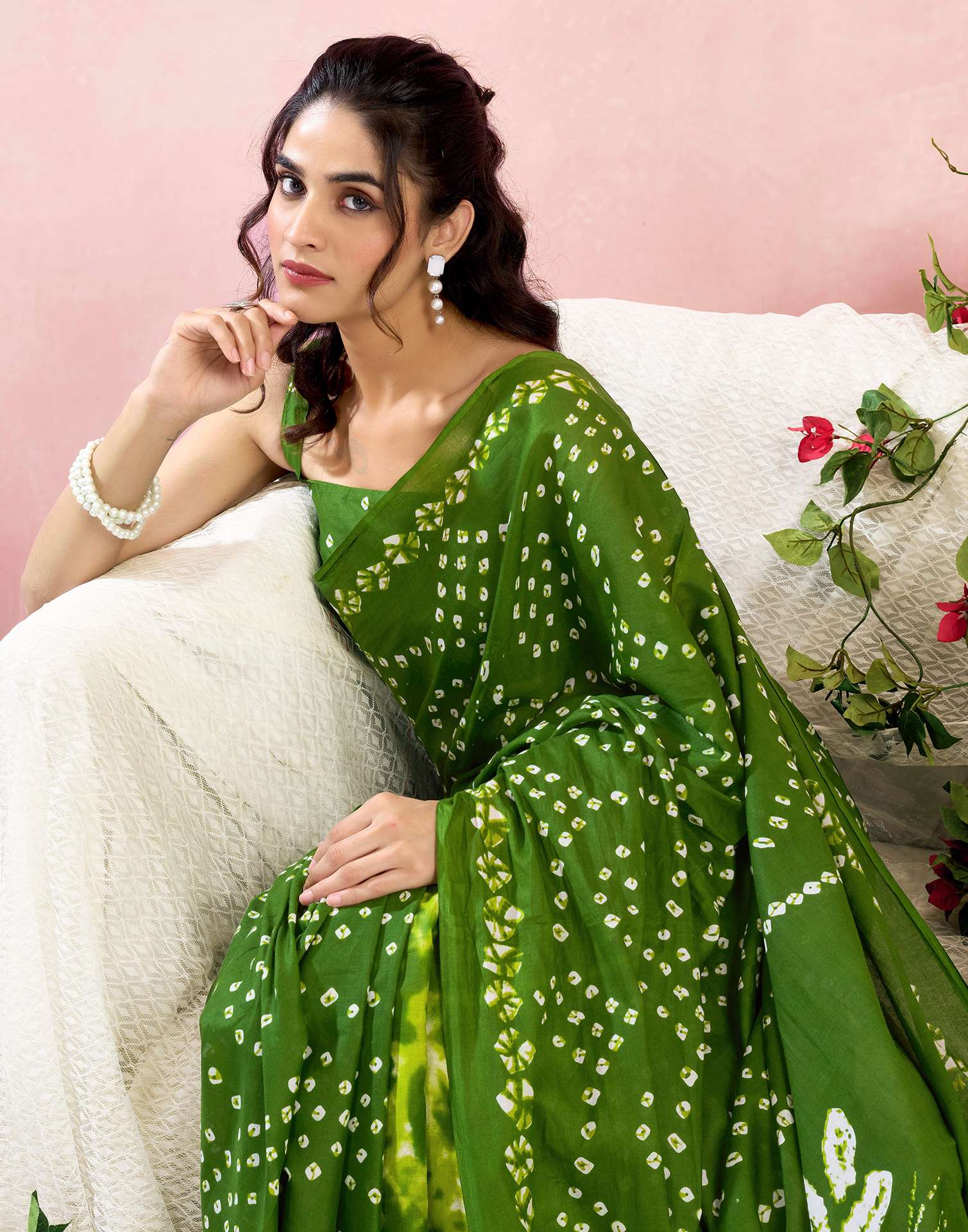 Green Cotton Printed Saree