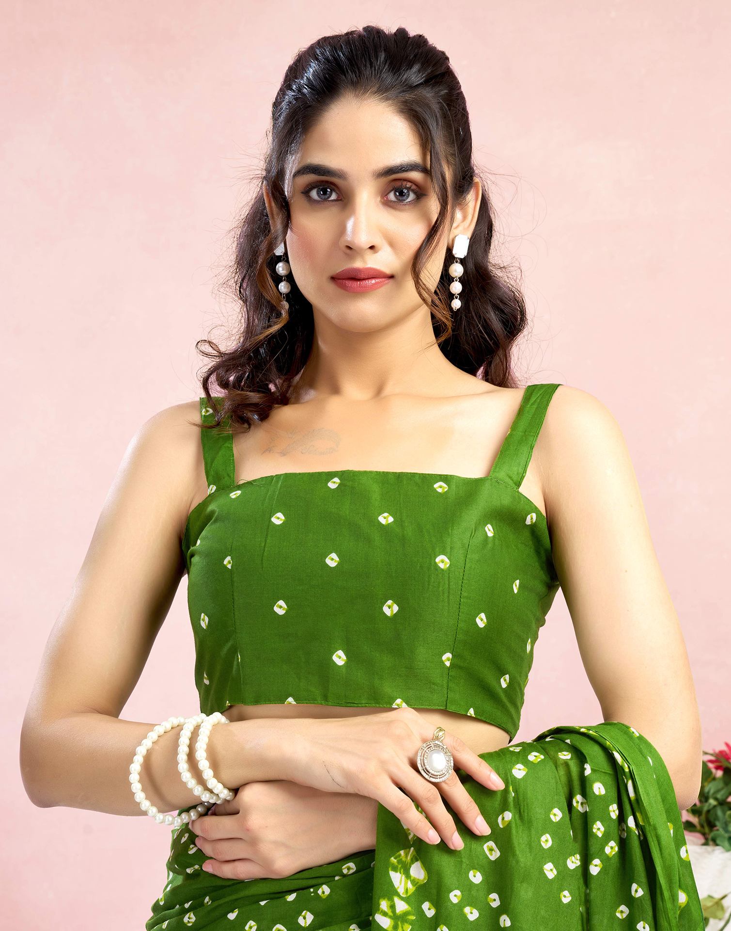 Green Cotton Printed Saree