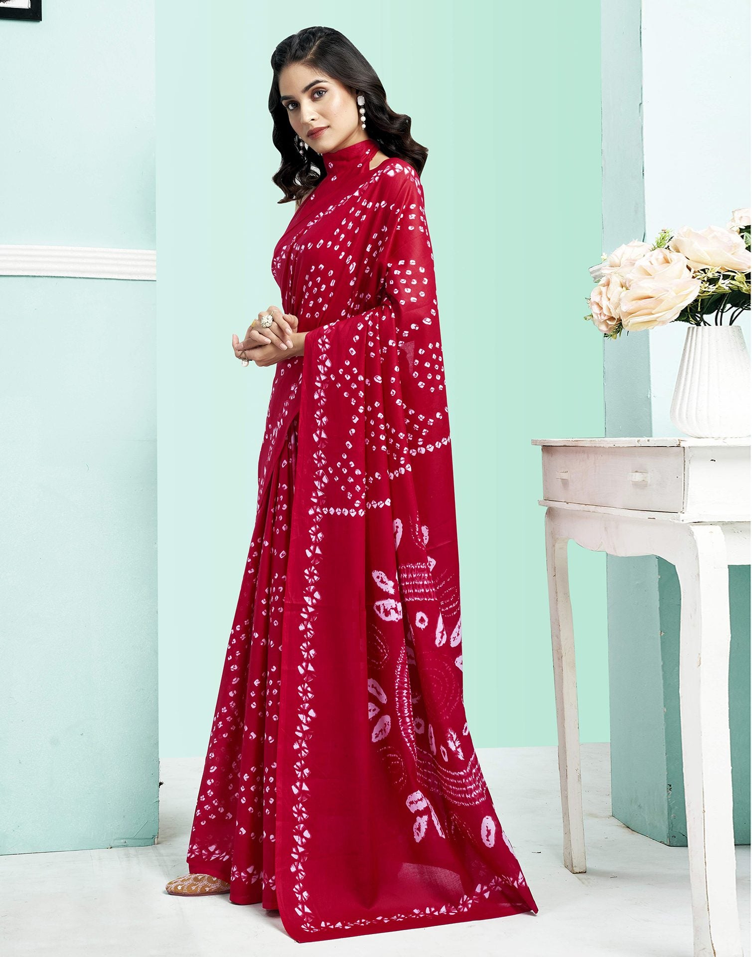 Red Cotton Printed Saree