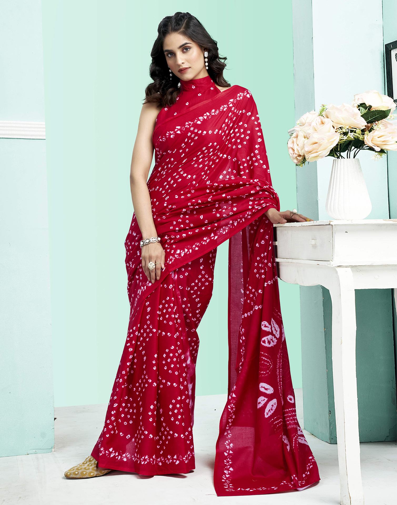 Red Cotton Printed Saree